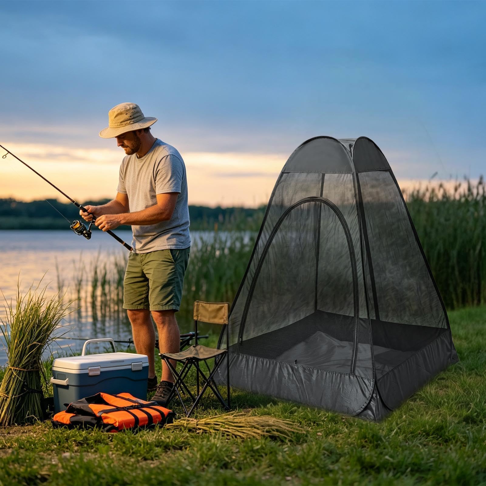 Pod Sportivo Rifugio Pop-Up in Rete Antimosche e Impermeabile | 119x119x150 cm Tenda Outdoor Per Pesca A Mosca per Giardino Cortile Patio Prato Campeggio Escursionismo Picnic Viaggio