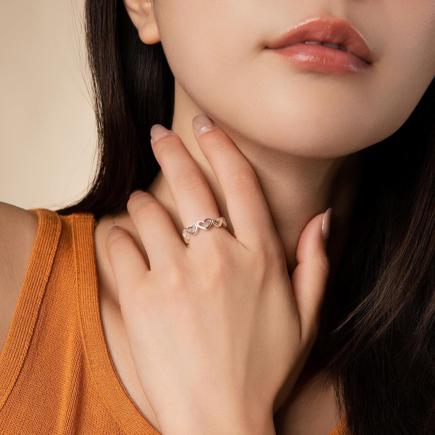 Silver Intertwined Hearts Rings for Women, Hypoallergenic Adjustable Stackable Dainty Silver Ring Jewelry for Women - Image 3