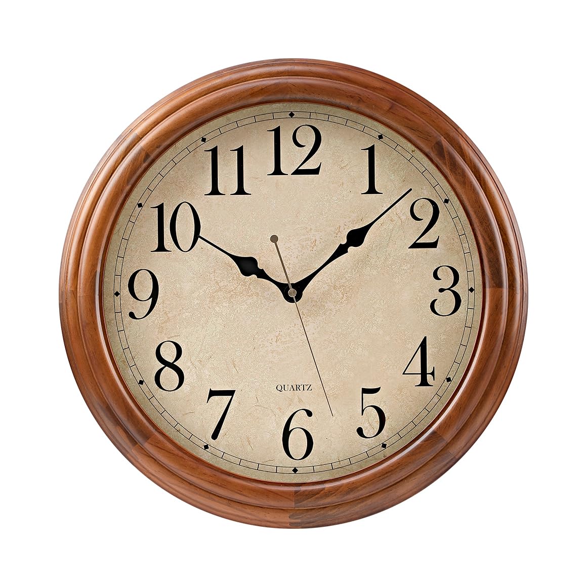 Auafanzy 16 Inches Wooden Wall Clock with Retro Design, Large Round Wood Wall Clock with Big Arabic Numerals, Battery Operated Silent Non-Ticking