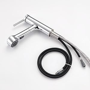 Chrome Single Hole Bathroom Faucet with Pull-Out Sprayer, Bathroom Sink Faucet Vanity Laundry Outdoor Utility Faucets with Deck Plate, Polished Finish