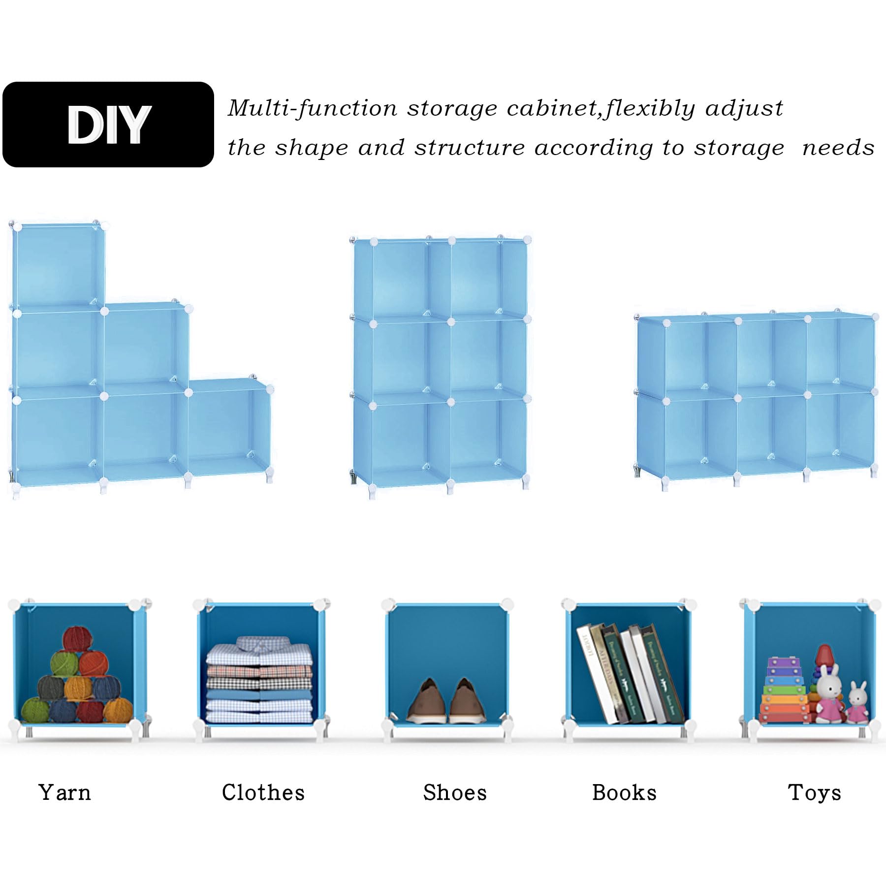 AWTATOS Organizzatore per armadio portatile per bambini, impilabile, 6 cubi, organizer per vestiti, per camera da letto, casa, blu