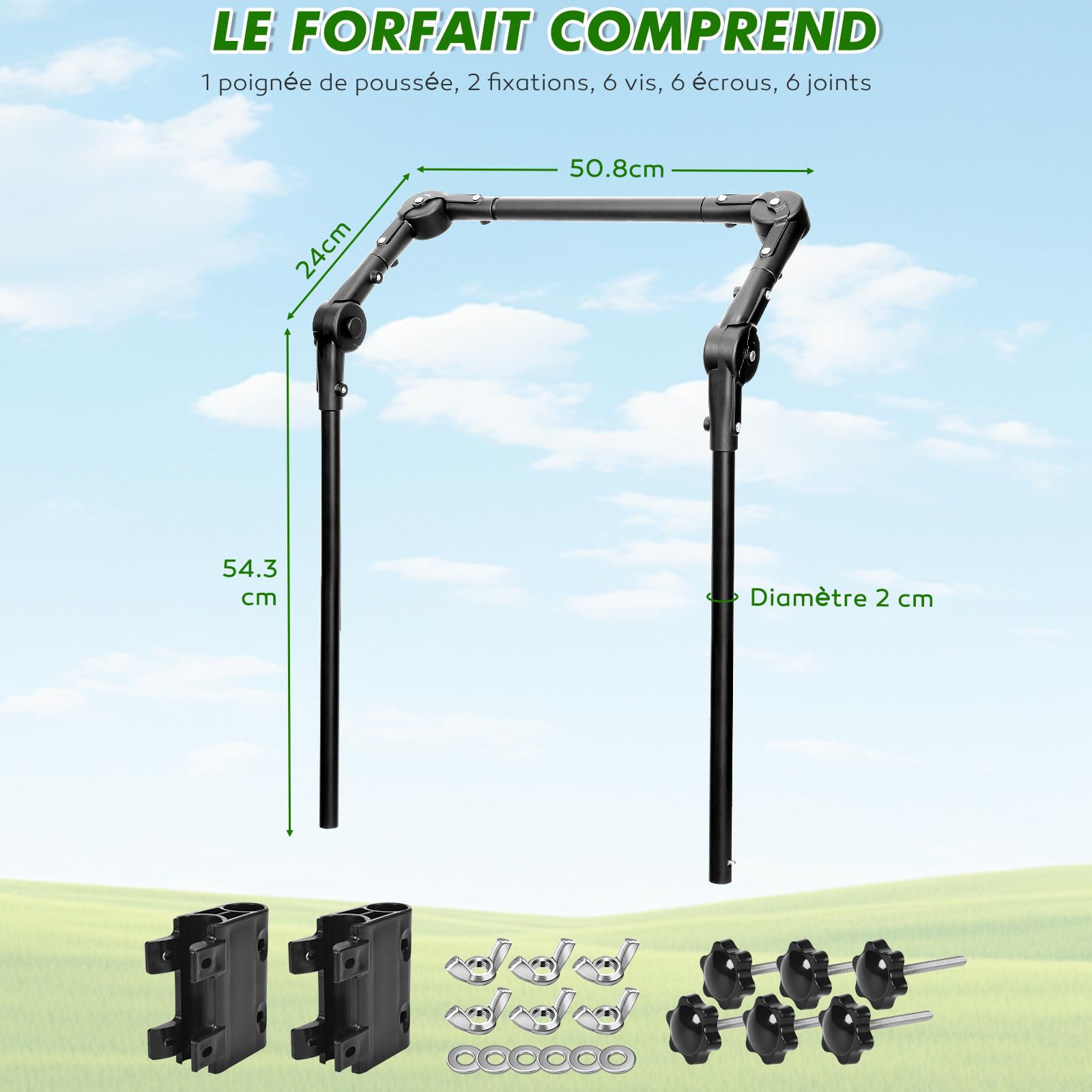 Poignée Universelle Pliable pour Chariot - Barre de Poussée/Traction Ergonomique en Acier Renforcé pour Caddies, Chariots de Plage, Poussettes et Landaus