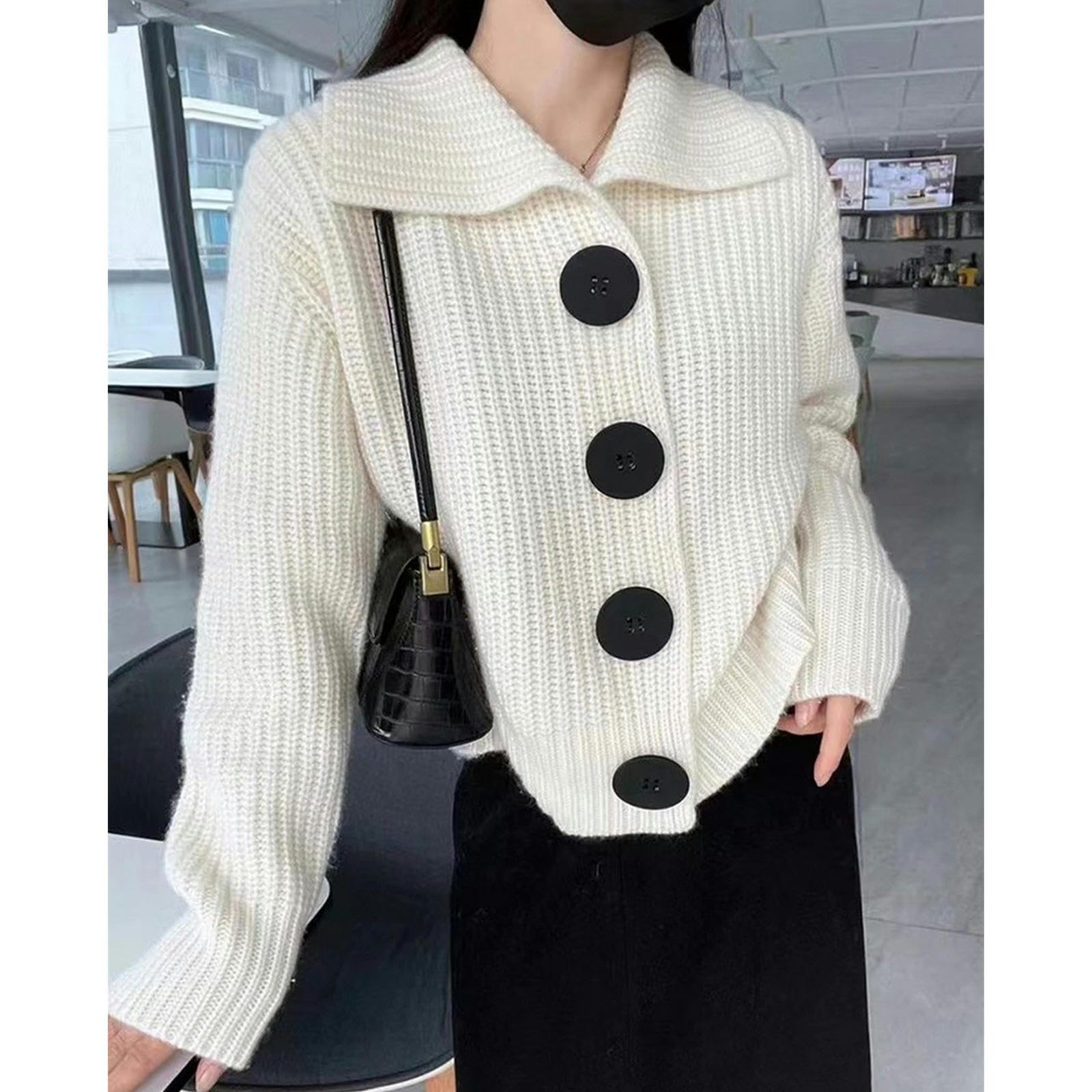 TEidea Rebeca Mujer Verano Cárdigan De Punto Elegante Y Acogedor para Mujer: Cuello Vuelto, Botones Grandes Y Corte Holgado para Un Estilo Invernal Elegante