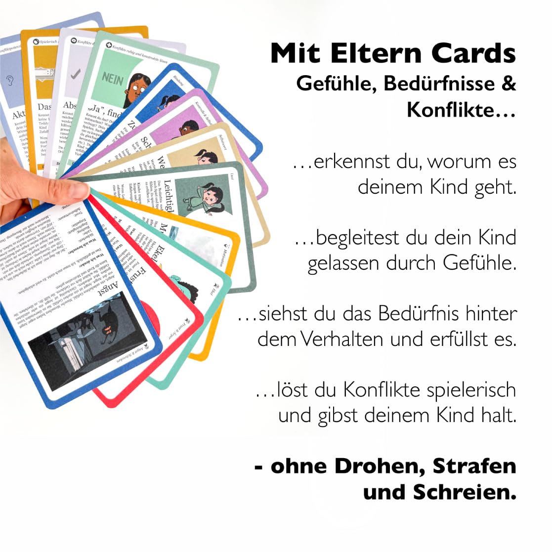Eltern Cards Gefühle, Bedürfnisse & Konflikte lösen, 3 Lernkarten Sets für Eltern Kita Schule, Gefühlskarten für Kinder, Bedürfniskarten, Gefühle Kinder, Bedürfnisse Kinder Erziehen ohne schimpfen GfK