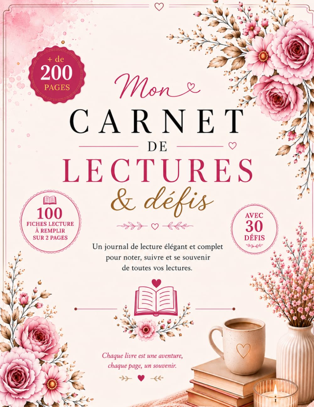 Mon carnet de lectures & défis Idée cadeaux : journal de lecture complet avec 100 fiches détaillées, 50 défis lecture, suivi des pages, notes, avis, ... lectures : impressions, avis, scrapbooking