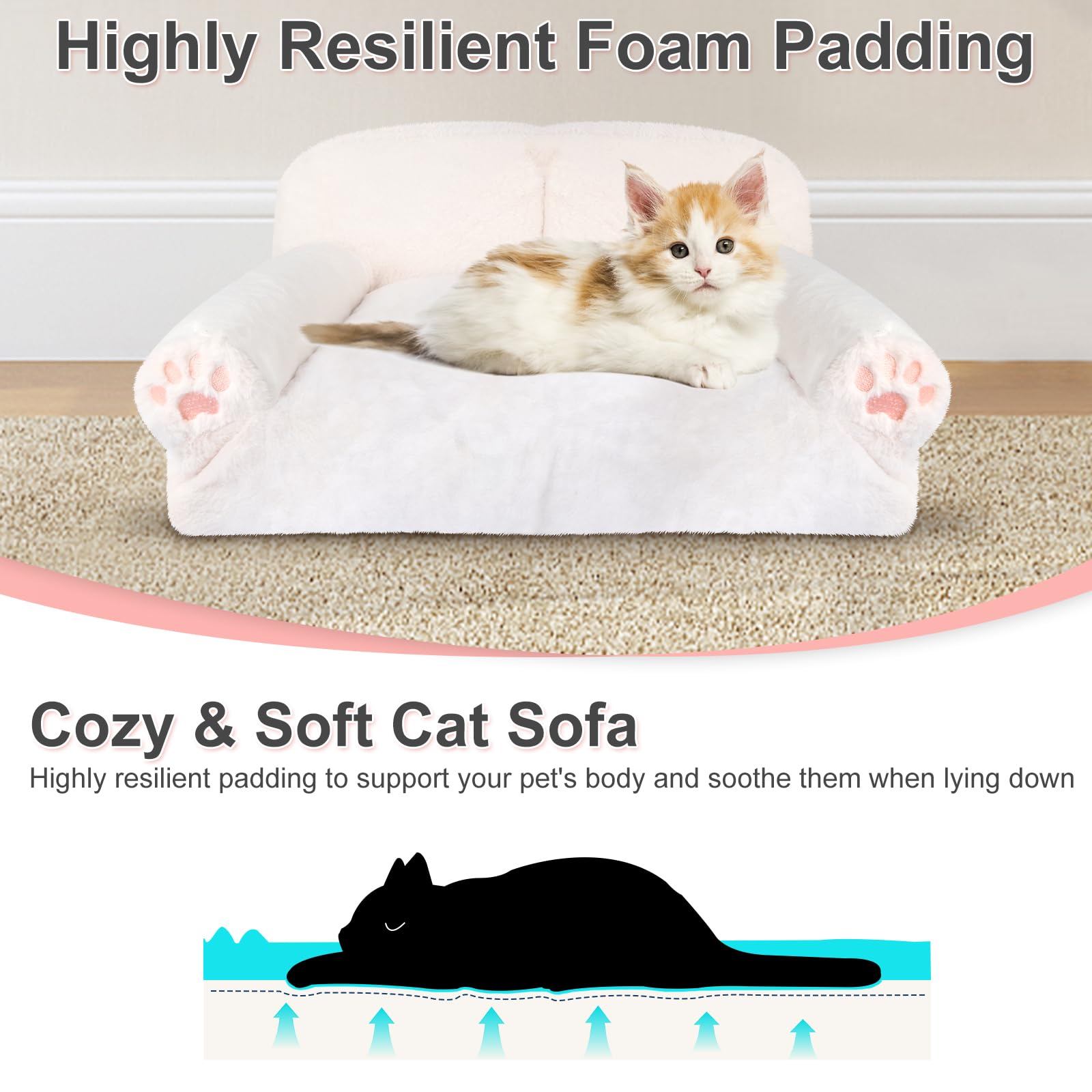 CHENOVE Pet Couch Bed for Cat & Dog, Fluffy Cat Beds for Indoor Scratching Lounge with Removable Washable Cover, Non-Slip Bottom & Soft Surface, Design for Small Dogs & Cats Up to 25 lbs