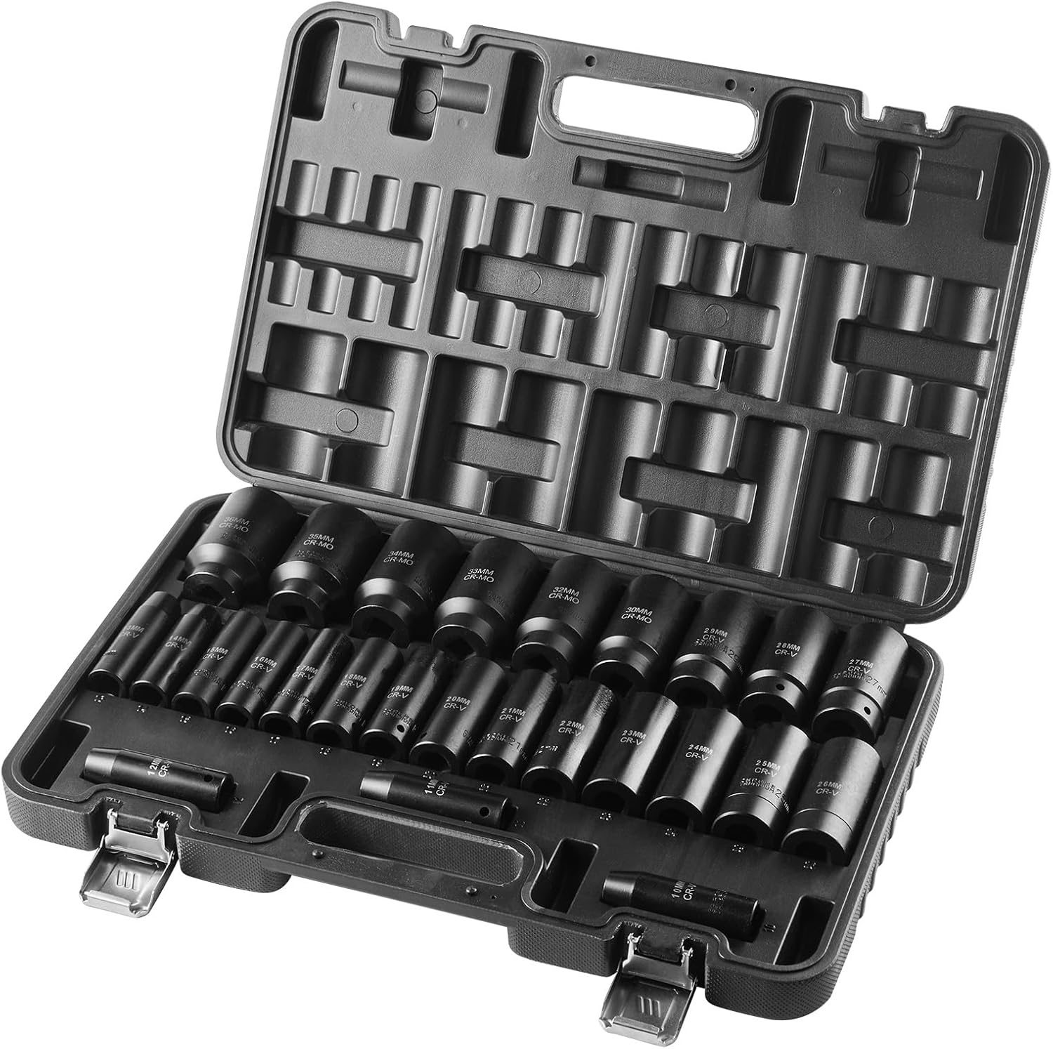 VEVOR Impact Socket Set, 26pcs x 1/2inch Metric 10mm-36mm Impact Sockets, 6-Point Deep Socket Rugged Construction High-torque, Cr-V 1/2 Inches Drive Socket Set Impact with a Storage Cage - Image 12