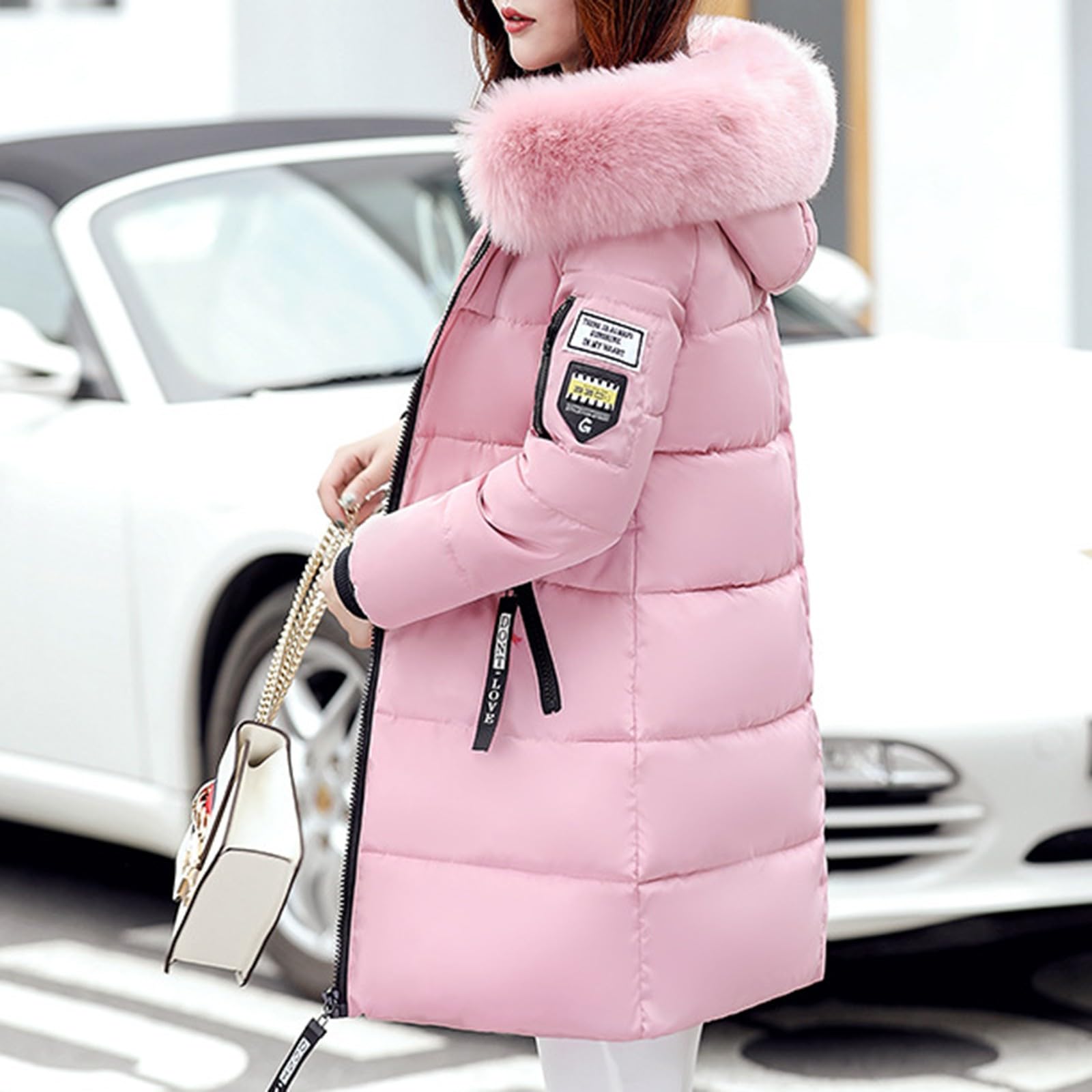 Wintermantel Damen Lang Daunenmantel Warm Steppmantel Einfarbig Winterjacke Mit Taschen Damenmantel Gefüttert Daunenjacke Mit Reissverschluss Steppjacke Elegant Puffer Jacke Winddicht Casual