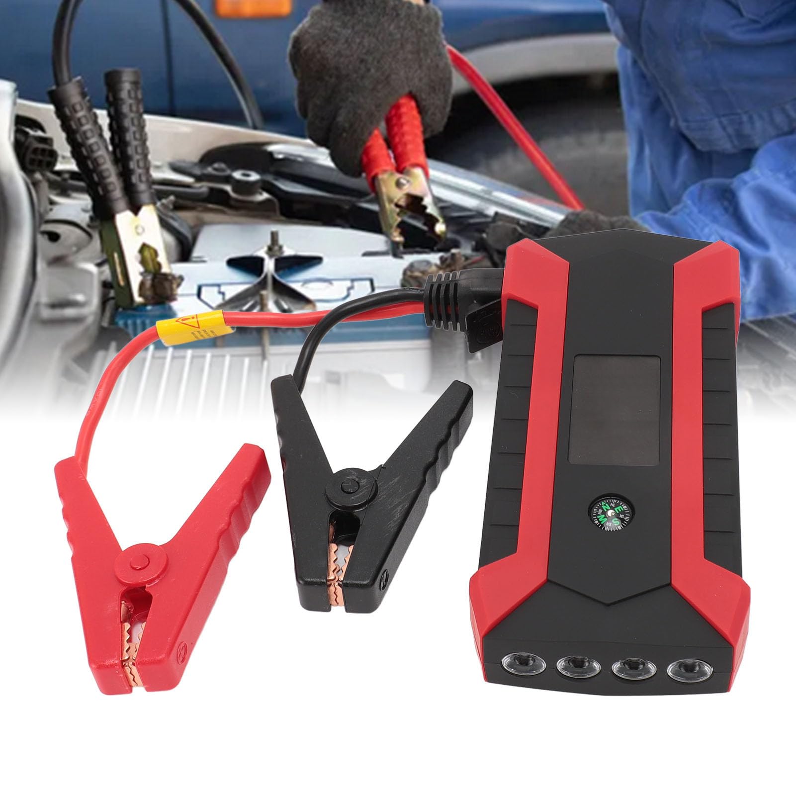 Starthilfe, 1000A 12V Tragbare Autobatterie-Starthilfe mit LED-Taschenlampe, Jump-Box mit Überbrückungskabeln, Typ-C-Schnellladebatterie-Jumper für Bis zu 7 L und 5,5 L