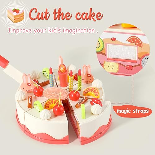 Miniatura 2 de Juego de 83 piezas de comida para pastel de cumpleaños, juguete de comida, juguete de simulación, juego de tartas, postres, helados y donas,