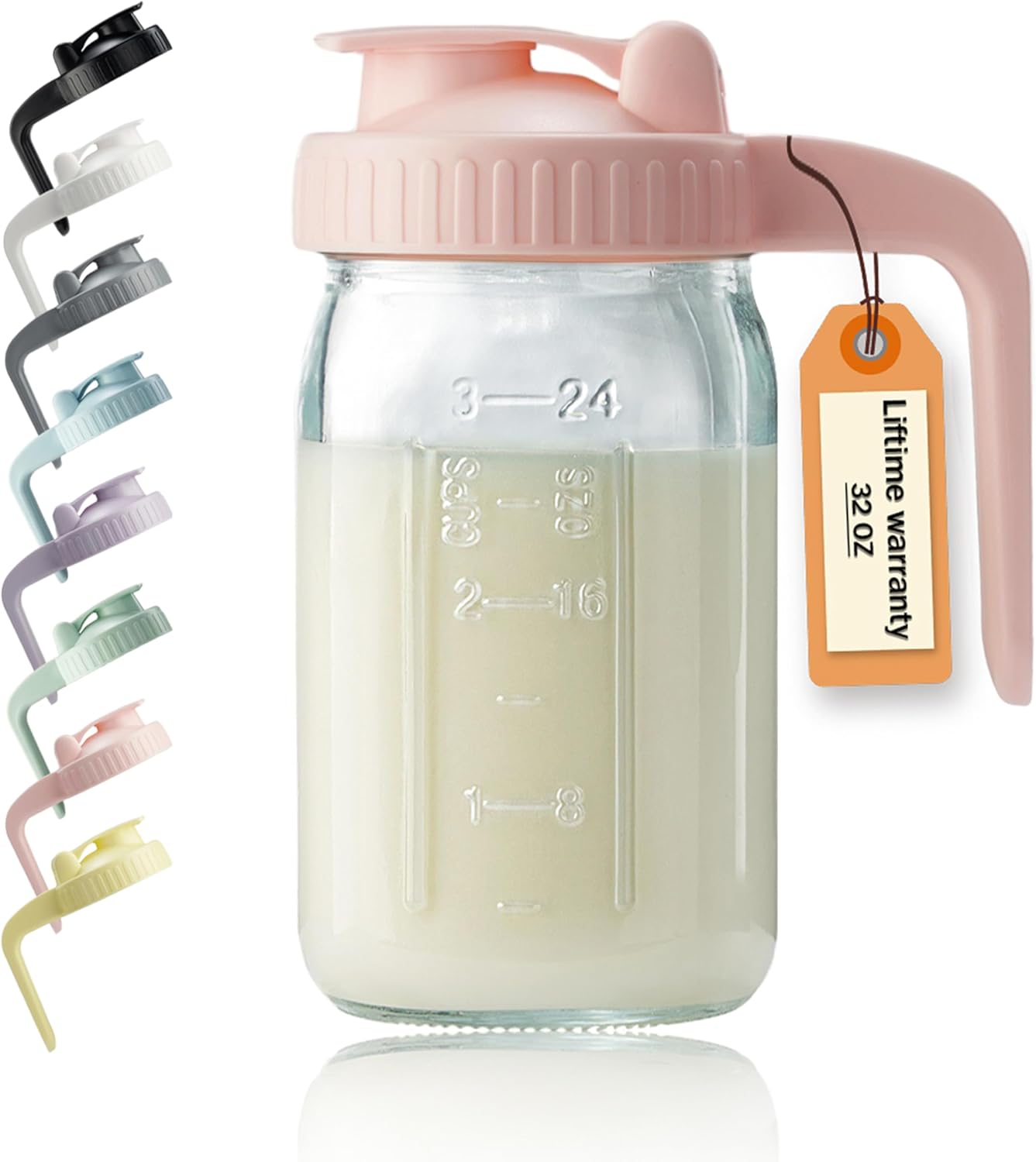 32oz Glass Pitcher with Lid & V-shaped Pour Spout – 1 Quart Breastmilk Pitcher Double Leak Proof, Creamer Container for Sun Tea, Juice, Cold Brew Coffee, Breastmilk Storage Container