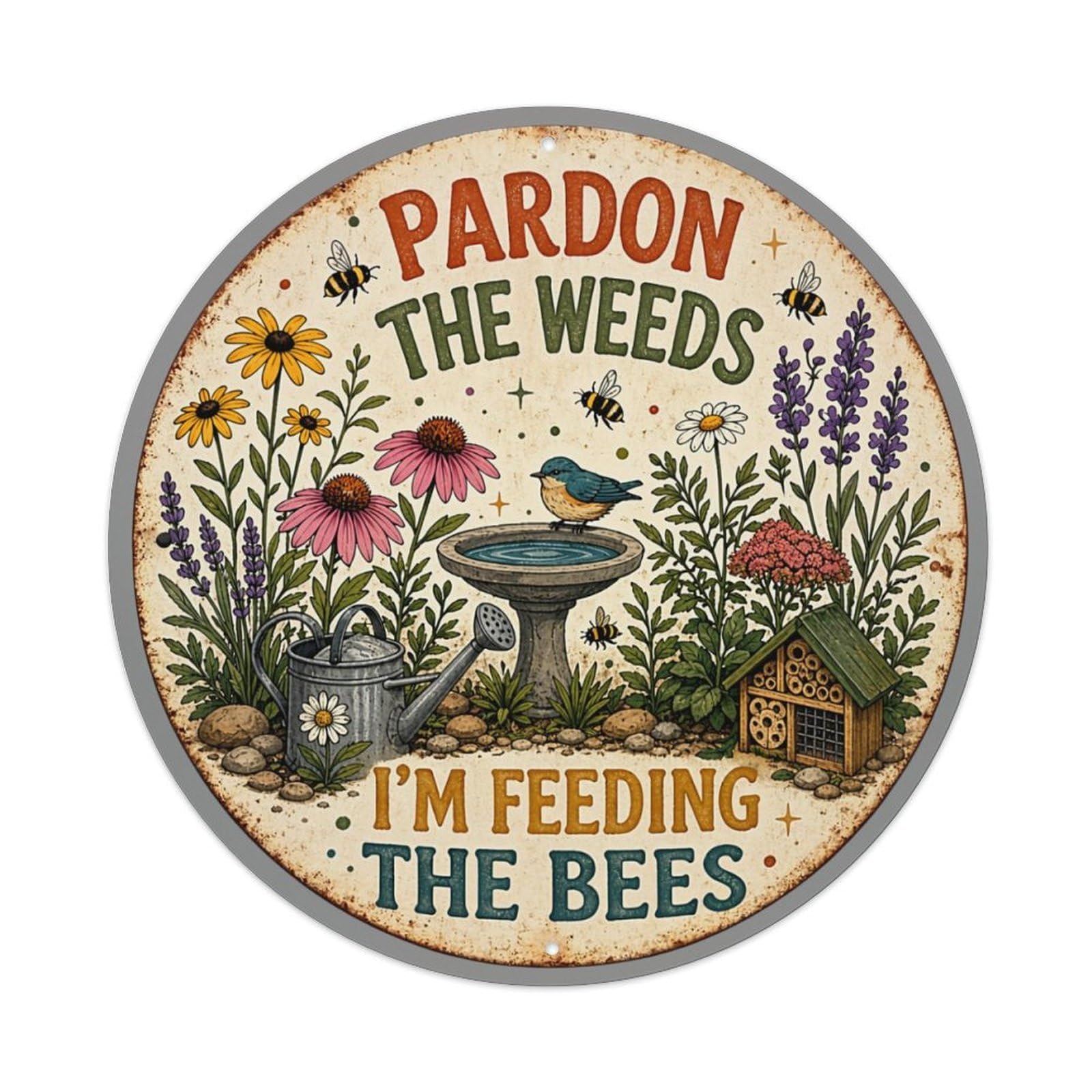 Pardon The Weeds Garden Scene Tin Sign Metal Poster Vintage Metal Signs for Home Man Cave Bar Cafe Kitchen laundry room Wall Decorations 8x8 inches