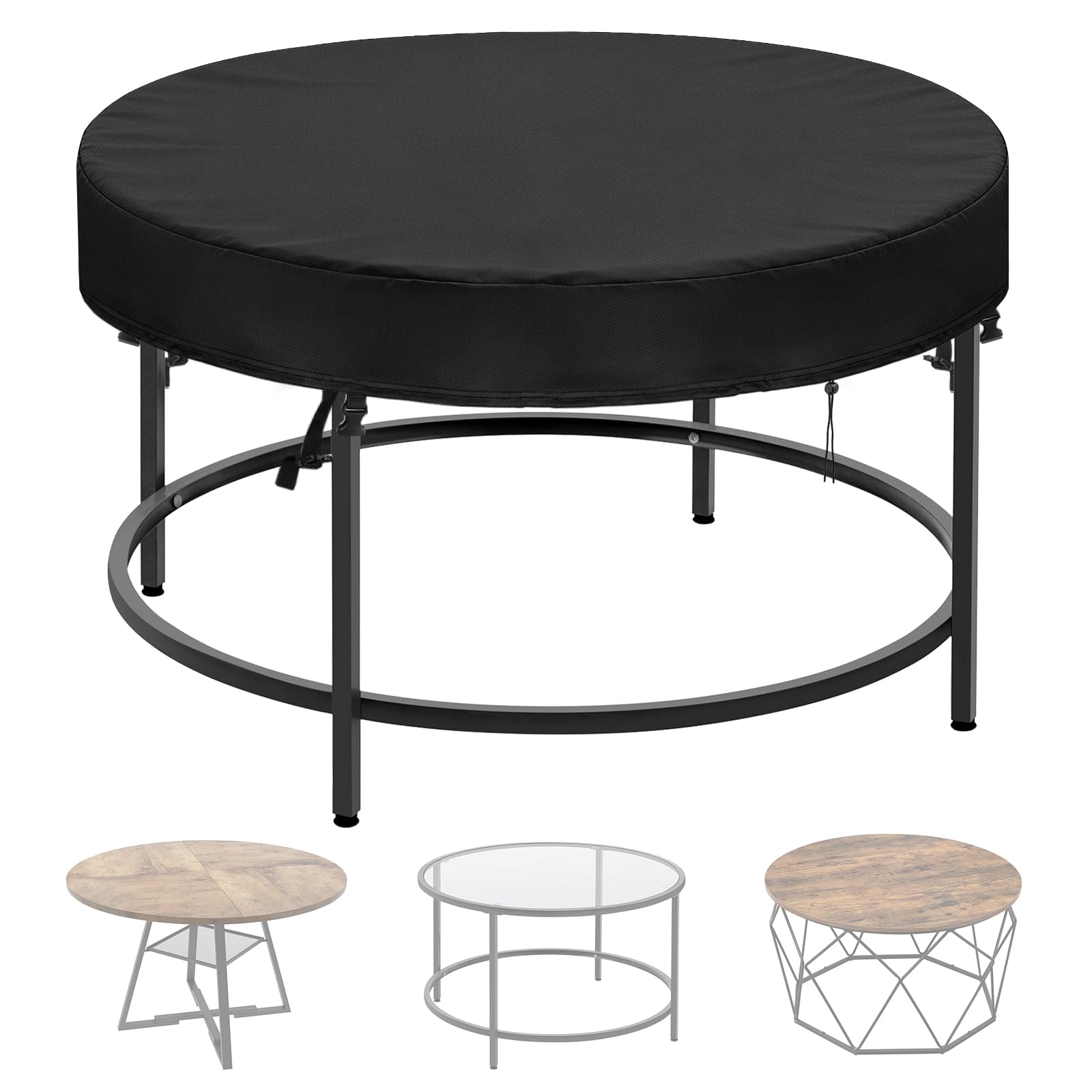 Hohong Circular Garden Table Top Cover Waterproof 200x15 cm, Round Outdoor Tabletop Cover 420D Heavy Duty Oxford Fabric Windproof Garden Furniture Covers, Patio Furniture Top Covers - Black