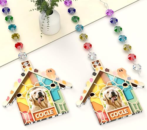Miniatura 3 de Bivei Regalos conmemorativos para perros por pérdida de perro, atrapasoles personalizado con imagen y nombre de mascotas, atrapasueños de vidrio