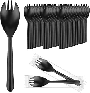 EUSOAR Disposable Forks and Spoons Bulk, 50pcs Plastic Spork 5.5"x1.2" Heavy Duty Cutlery Serving Fork Spoons, Dessert Spork Salad Pasta Cake Ice Cream for Party Catering Service Family Gatherings