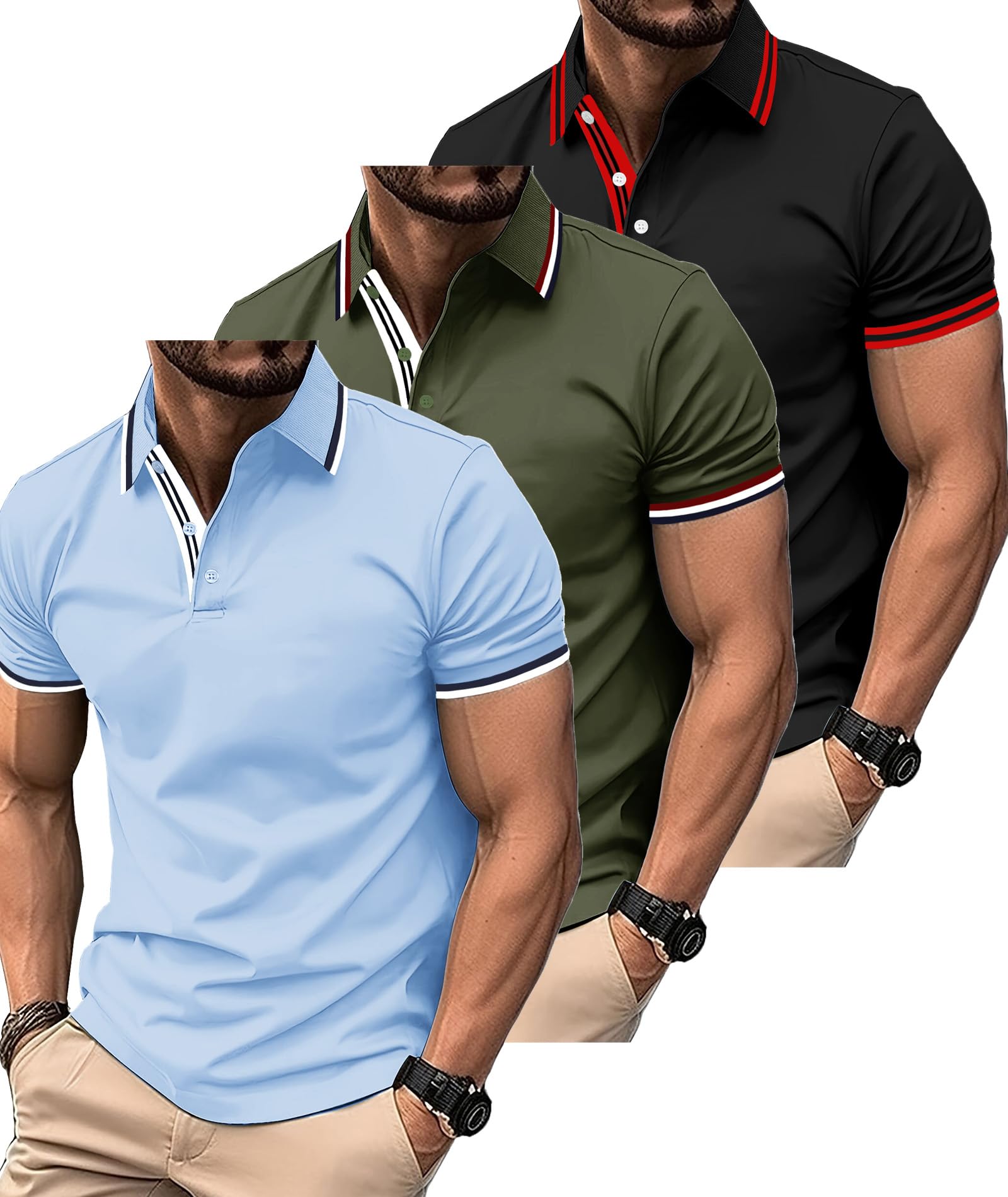 SwissWell 3er Pack Poloshirt Herren Kurzarm Golf T-Shirt für Herren Atmungsaktiv Polo Shirts Männer