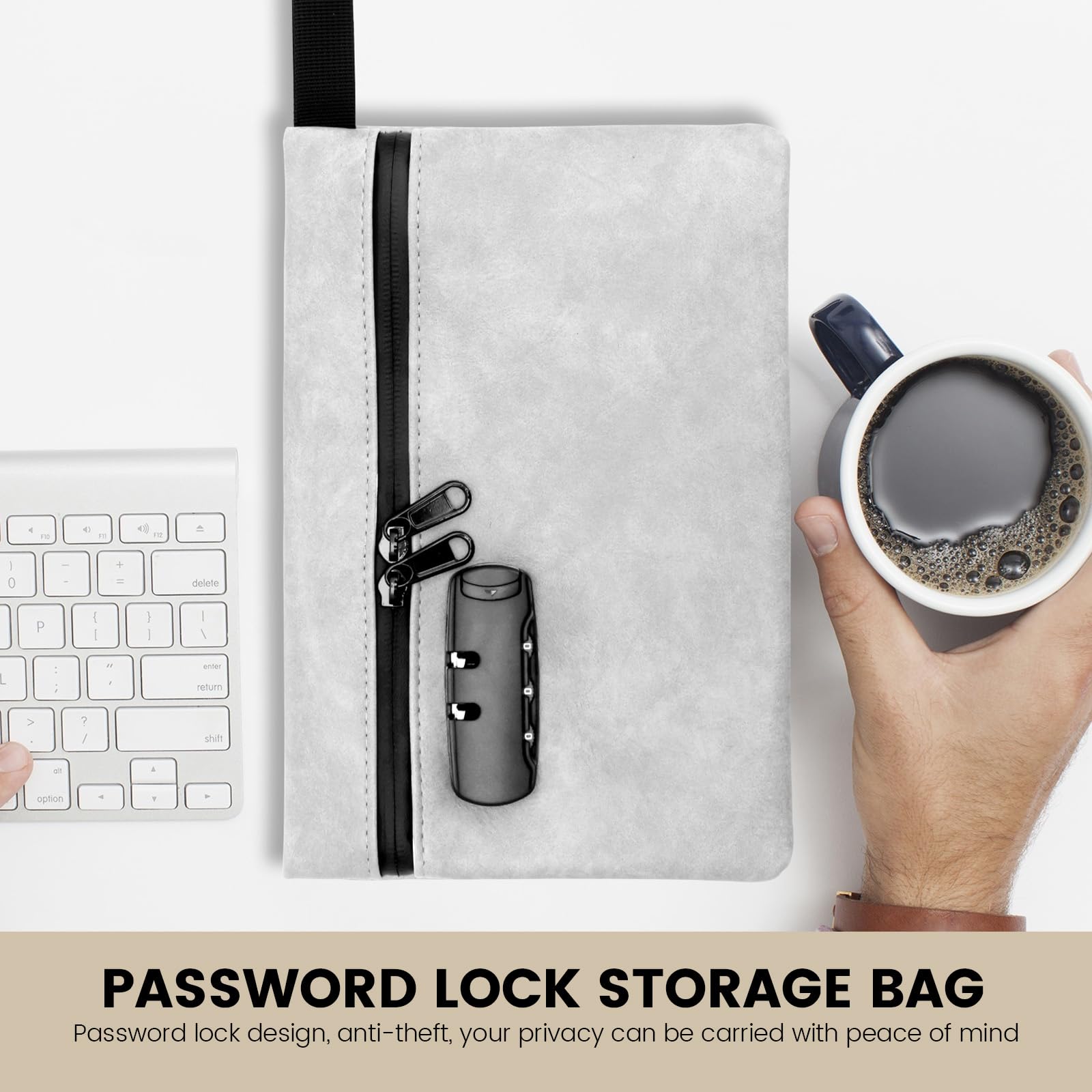 Small Password Storage Bag,Waterproof & Cut-Resistant PU Money Pocket with Waterproof Lockable Cash Bag with Zipper & Handle for Cash,Keys,Jewelry - Image 4
