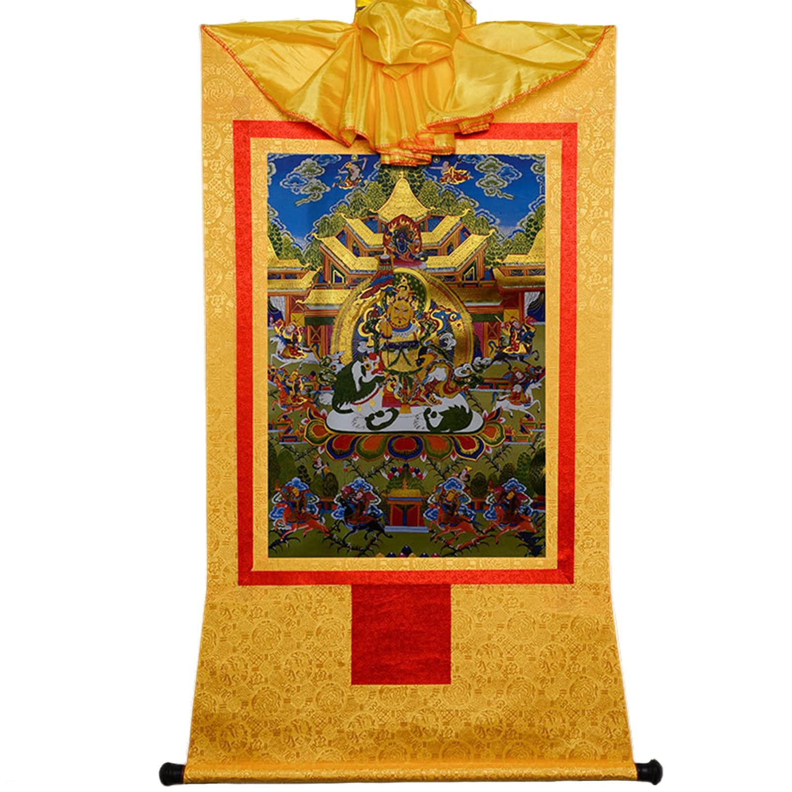 CHAKEUZND Tibetan Buddhist Thangka Wall Hanging, Treasure King Tibetan Handmade Buddhist Thangka Brocade Art Print for Bedroom Living Room Decor(Onecolor,S)