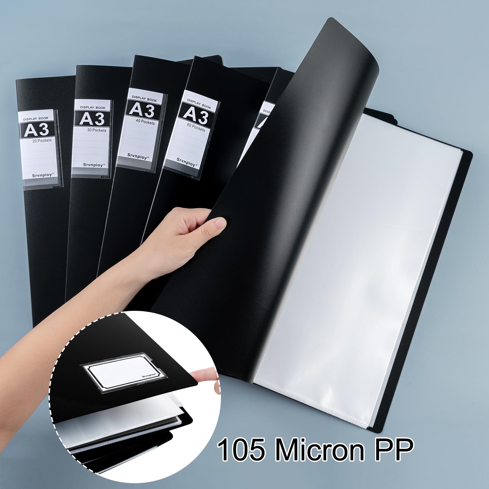 2 Pezzi Portalistini A3 80 Tasche, Apertura Superiore, in PP, Nero | Porta Vista A3, Doppia Visibilità 80 Viste, Raccoglitore per Presentazioni Libro Portfolio per Opere d'arte, disegno, pittura