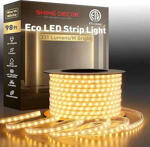 Miniatura 25 de Shine Decor Tira de luz LED fácil de conectar, 2800 K blanco cálido, resistente al frío, resistente a la intemperie para interiores y exteriores,