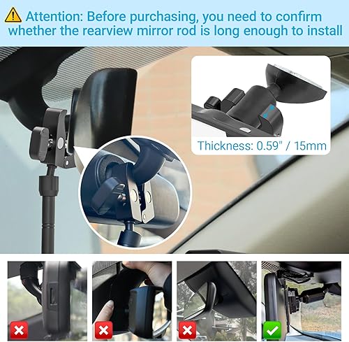 Miniatura 4 de Soporte metálico para tablet de coche para espejo retrovisor, rotación de 360, brazo mágico para espejo retrovisor, soporte para todos los