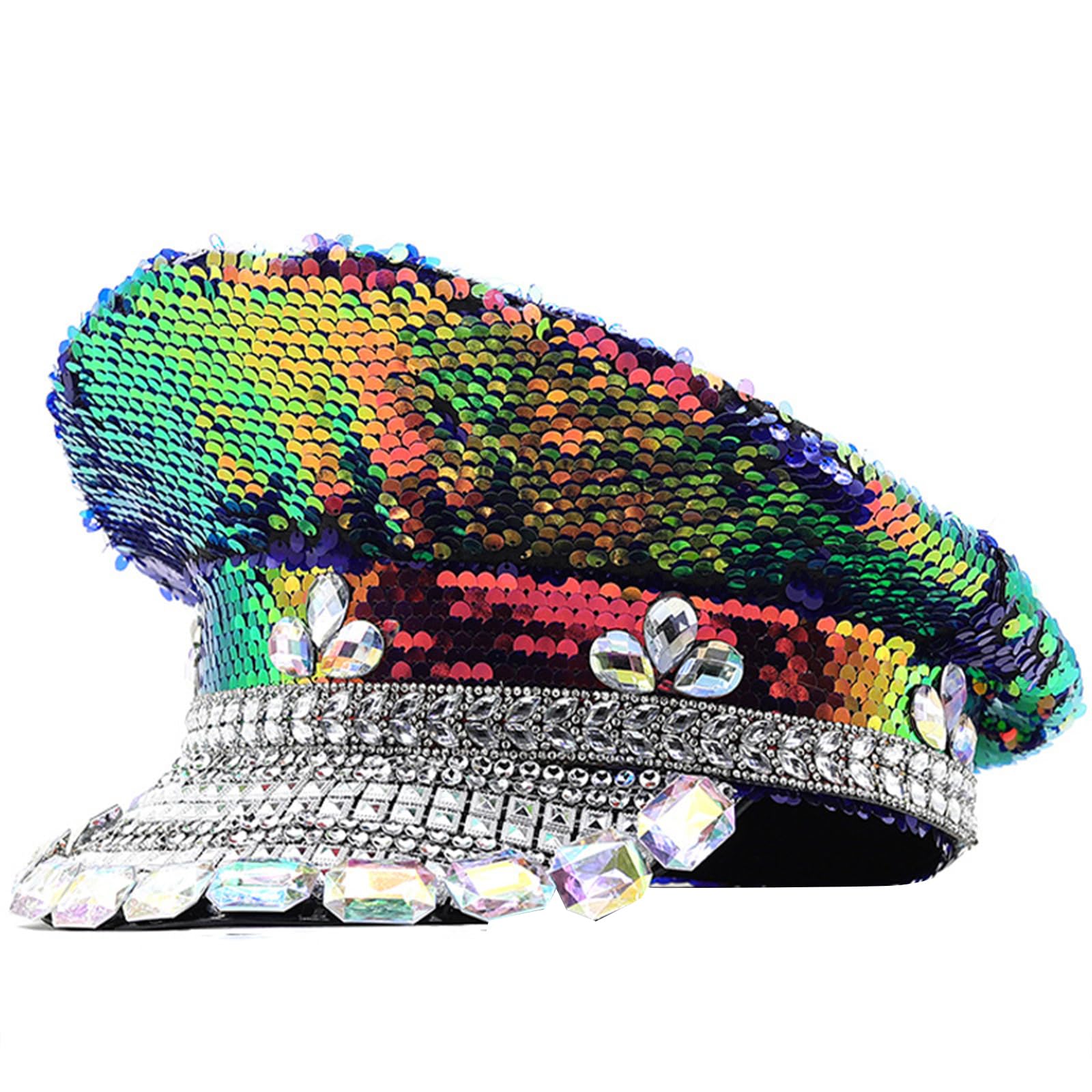 Cappello sergente con paillettes con strass addio al nubilato festa cosplay night club capitano copricapo donna matrimonio alla moda sposa