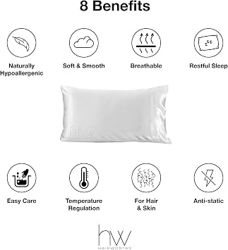 Silk Pillowcase - 100% Silk, Purple, 51 x 76 cm - Breathable, Hypoallergenic, Temperature-Regulating (1, Queen (U.K. Standard))