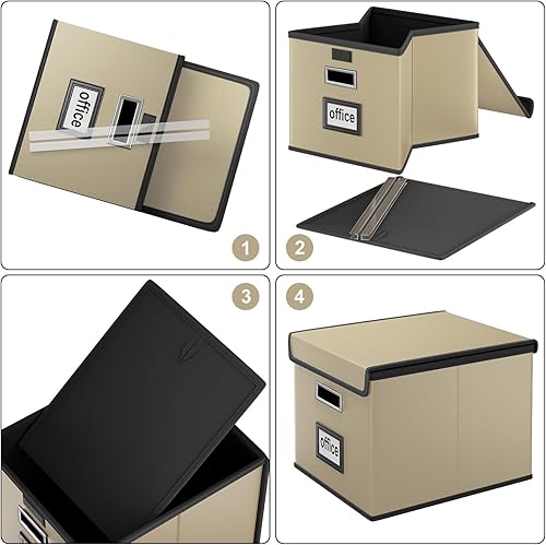 Vista 92 de Huolewa Caja organizadora de archivos con tapa, organizador de carpetas de archivos plegable para almacenamiento de documentos de oficina, caja