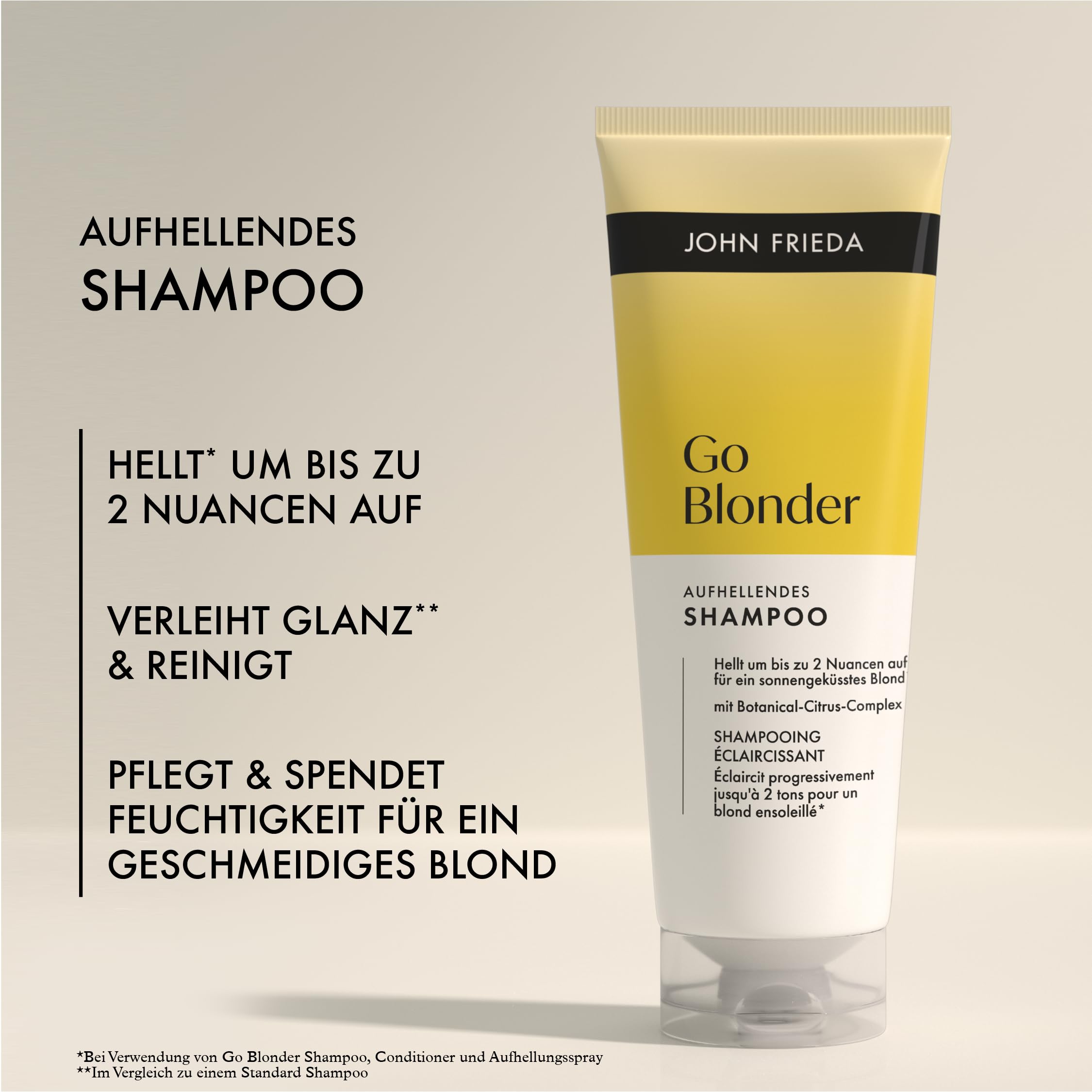 John Frieda Go Blonder zestaw korzyści – zawartość: szampon, 250 ml, odżywka, 250 ml, spray rozjaśniający, 100 ml – do włosów delikatnych, blond – rozjaśniający