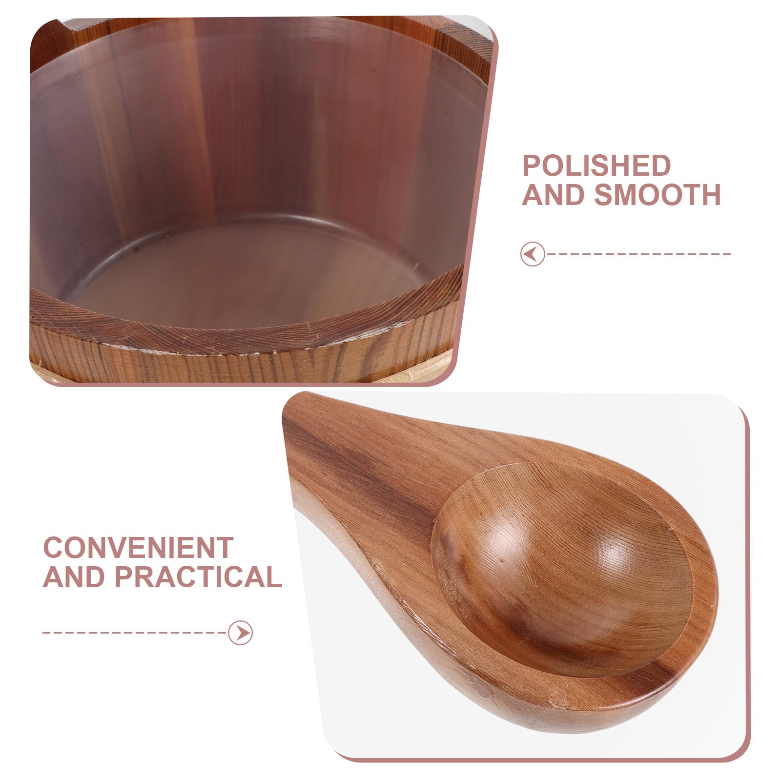 1 Seau et louche pour Sauna : Seau à Eau Traditionnel en Bois avec cuillère pour Spa, Bain ou Jardin - 4 L (1 Gallon) - Accessoires Essentiels pour Sauna à Domicile