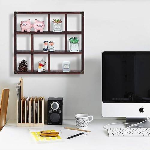 Miniatura 4 de FIRMINANA Estante rústico de sombra, 17.7 x 15.7 pulgadas, montado en la pared (vertical u horizontal), estantes flotantes de madera rústica de 9