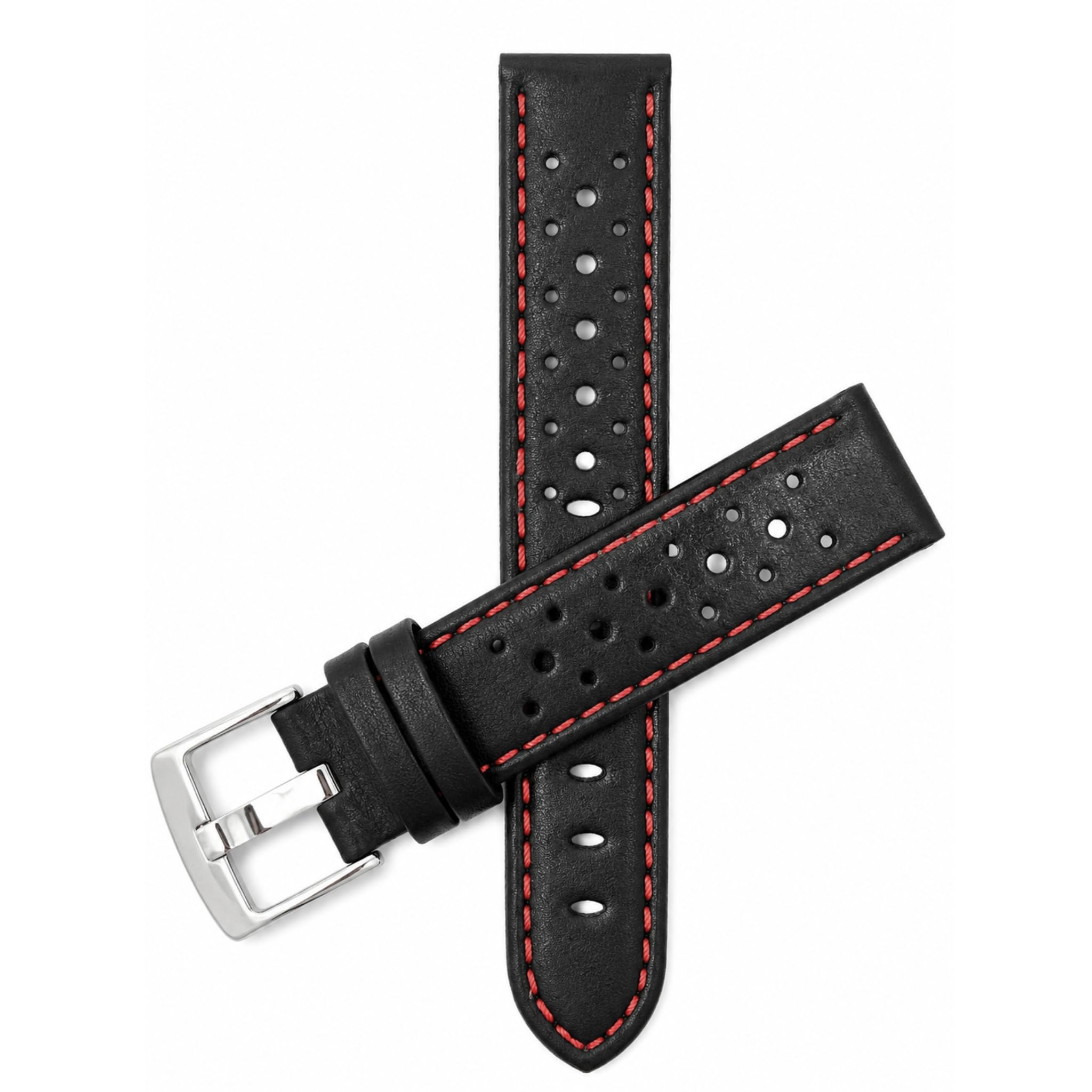 Mens Leather Rally Strap, Perforated Racing Watch Band, 18-24mm, Reg/XL