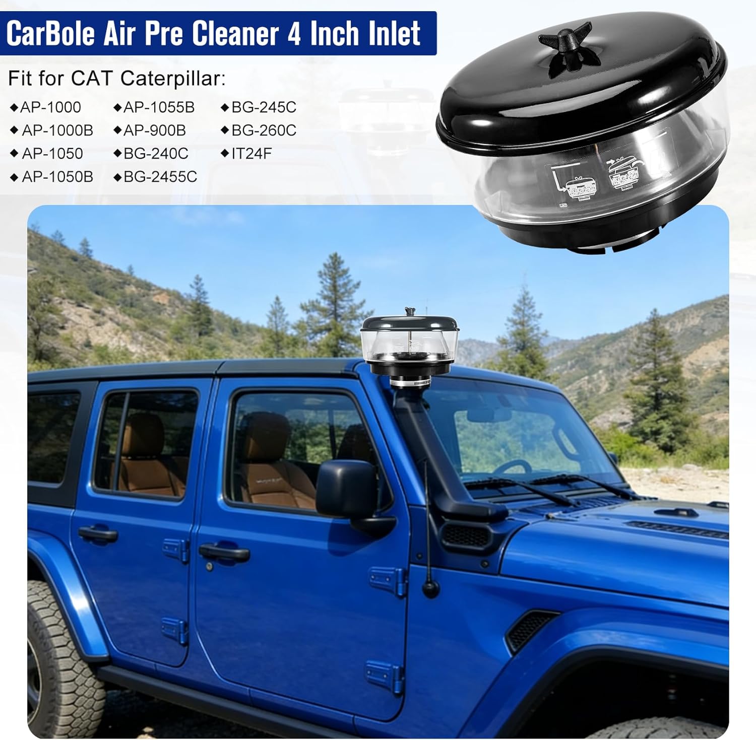 CarBole Air Pre Cleaner 4" Intake Compatible with CAT Caterpillar AP-1000 AP-1000B AP-1050 AP-1050B, 4 inch Intake for Cars, Trucks, SUV, ATV, 4X4 Off Road Vehicles