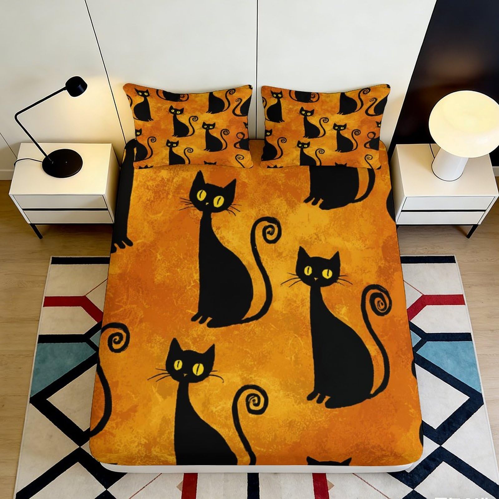 Uynsixtme Style-8 3D Printed Cat Fitted Sheet Microfiber Deep Pocket Non-Slip Bedroom Bedding Cat Mattress Fitted Cover For Adults 90X200x25cm