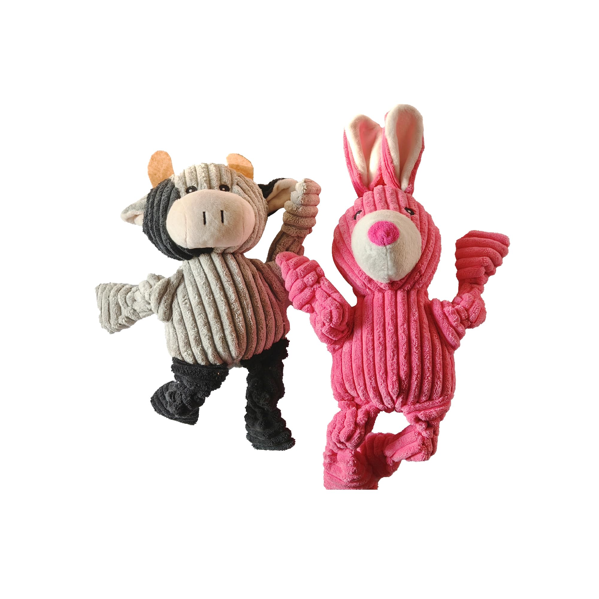 JWPET 2-Pack Squeaky Plush Dog Toys Bundle - Soft Durable Ribbed Chew Toys - Cuddly Play Toys for Small/Medium Dogs (Grey&Pink)