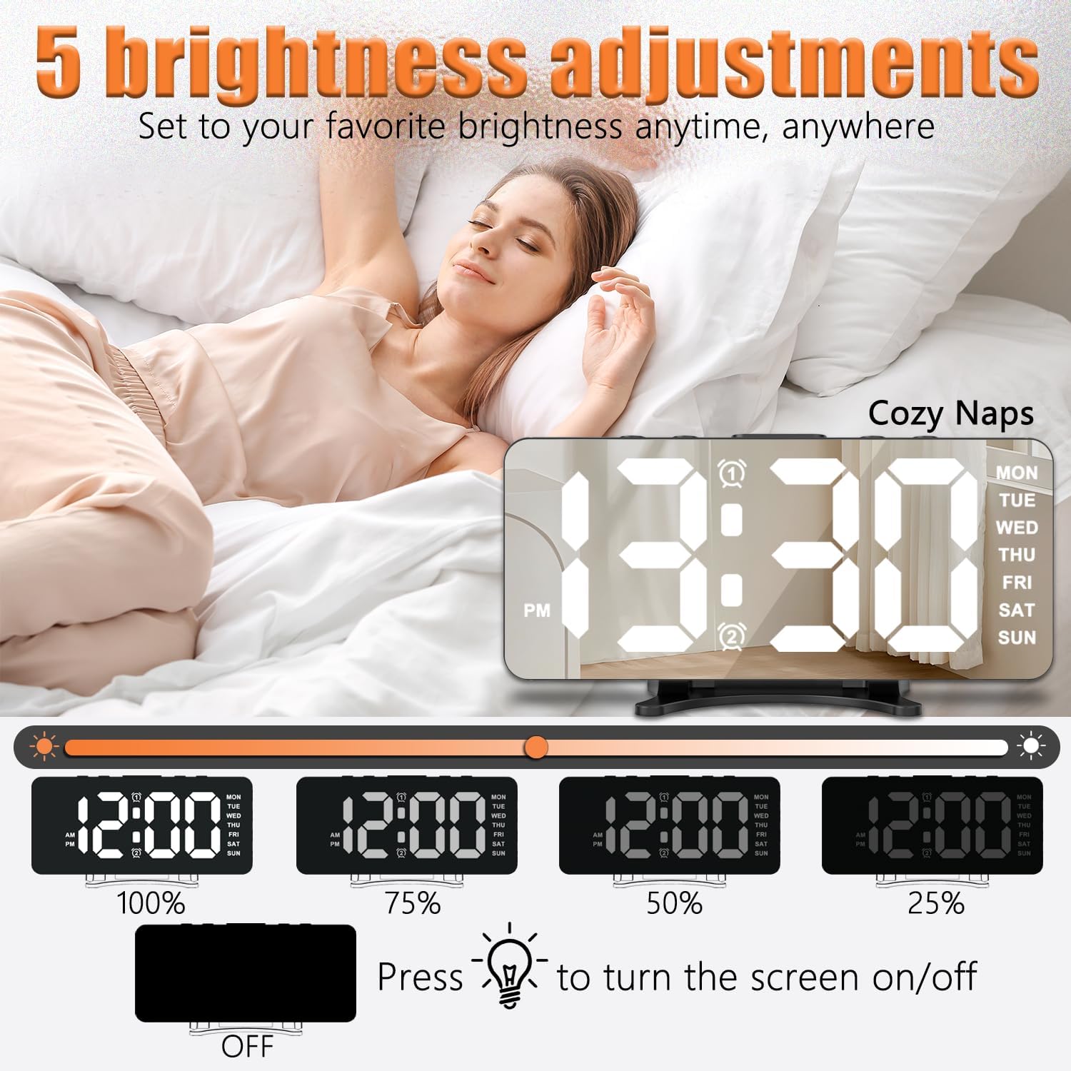 Reloj despertador digital para dormitorios, alarmas duales, puerto de carga USB, volumen y brillo ajustables, atenuación automática, decoración de sala de estar, súper fuerte, negro