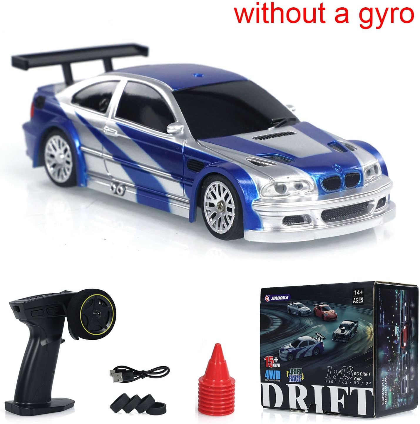 TOUCAN RC HOBBY 1:43 Remote Control Mini Drift Car Race Car Radio Lights Traffic Safety Cone Without a Gyro Blue for Adult