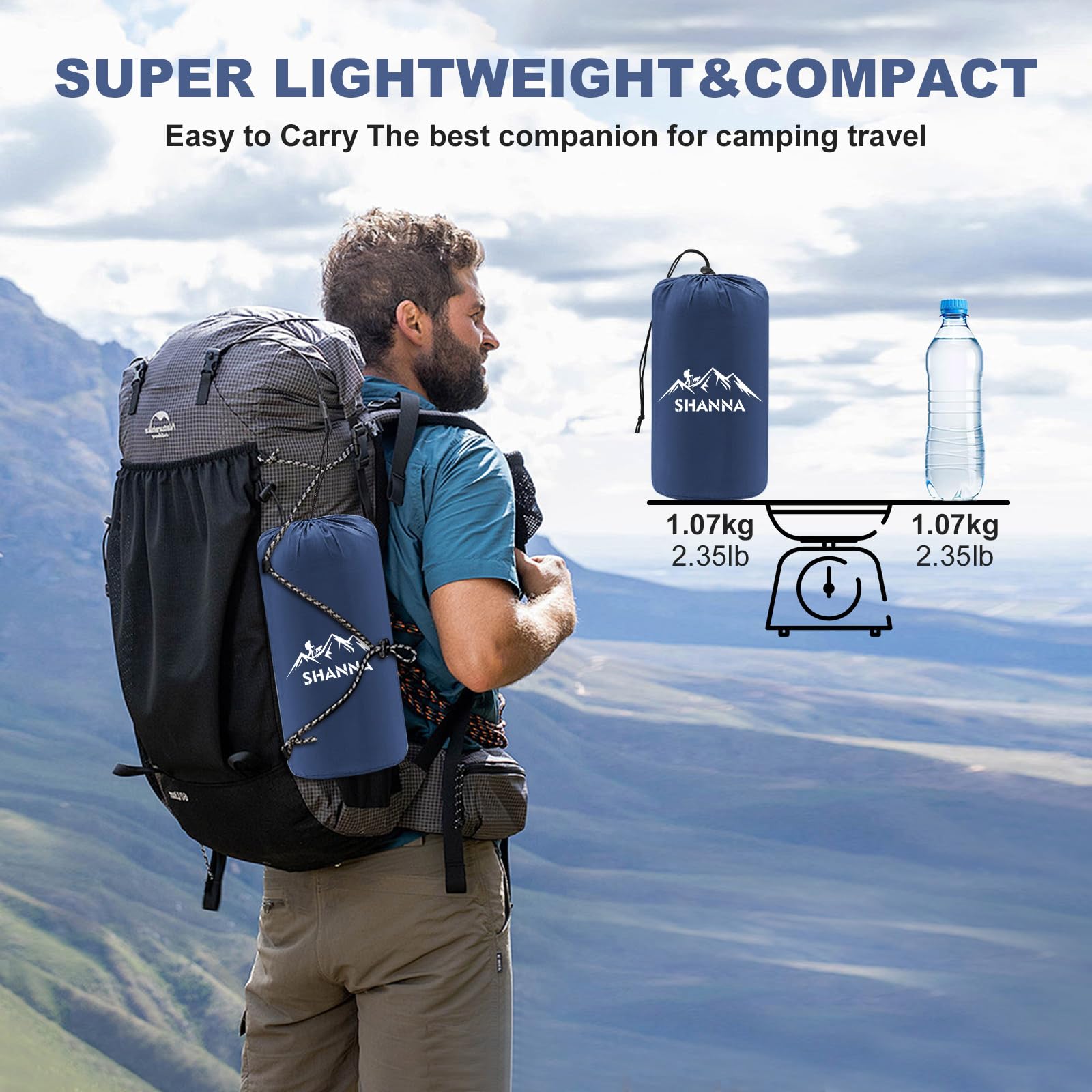 SHANNA Materassino Da Campeggio Autogonfiante: Extra Spesso 12 Cm Ultraleggero Materassino Gonfiabile Impermeabile Autogonfiante Con Pompa A Pedale Integrata Per Viaggi All'aperto (Blu Marino)