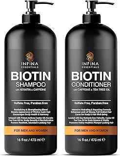 Biotin Shampoo and Conditioner Set for Hair Growth with Caffeine, Keratin, Tea Tree & Castor Oil - Sulfate & Paraben Free - Perfect Daily Hair Care for Men & Women - 16 fl oz each