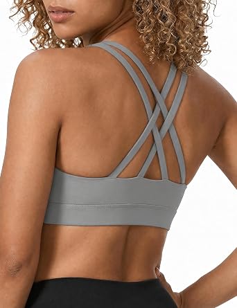 Sports Bras for Women High Support Large Bust, High Impact Yoga Wireless Padded Bras, Low Back Athletic Sleep Workout Strappy Racerback Sports Bra Grey M