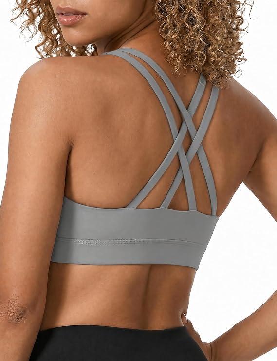 Sports Bras for Women High Support Large Bust, High Impact Yoga Wireless Padded Bras, Low Back Athletic Sleep Workout Strappy Racerback Sports Bra Grey M