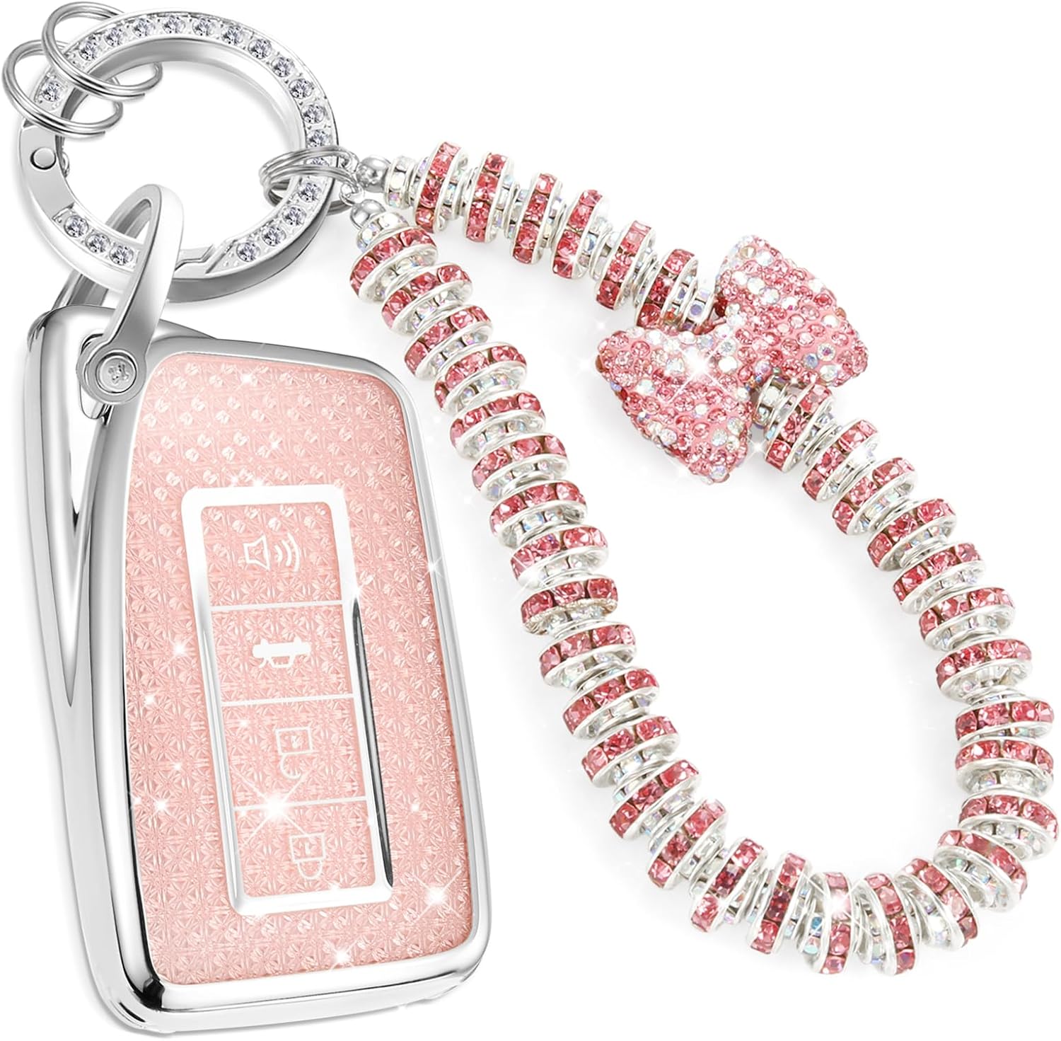 Car Key Fob Cover for Lexus, Rhinestone Wristlet Case, Pink