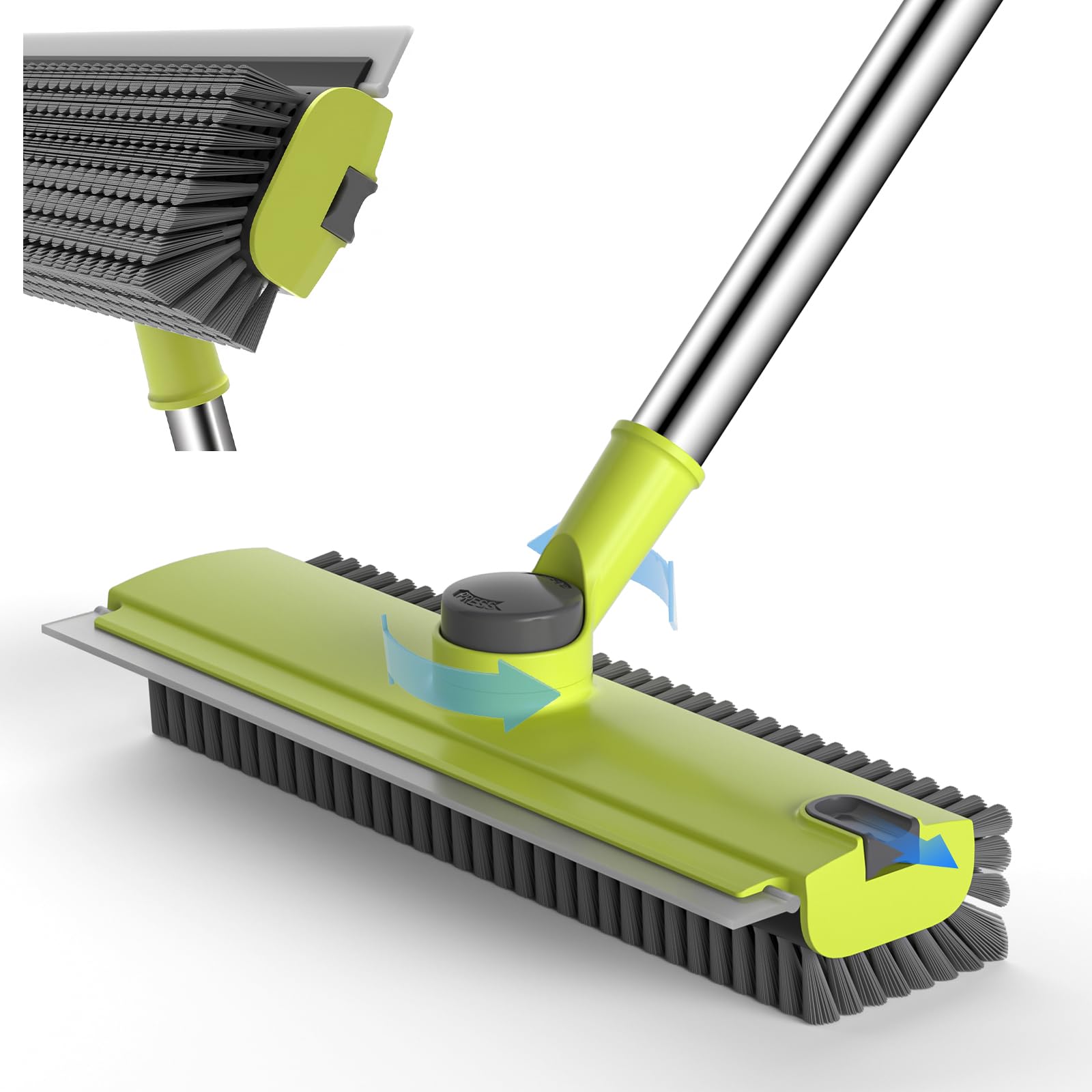 Pool Scrub Brush with 52" Pole, 3 in 1 Pool Cleaning Brush with Squeegee, Floor Scrub Brush with Long Handle, Deck Brush for Swimming Pool Tile Wall Patio Concrete Green