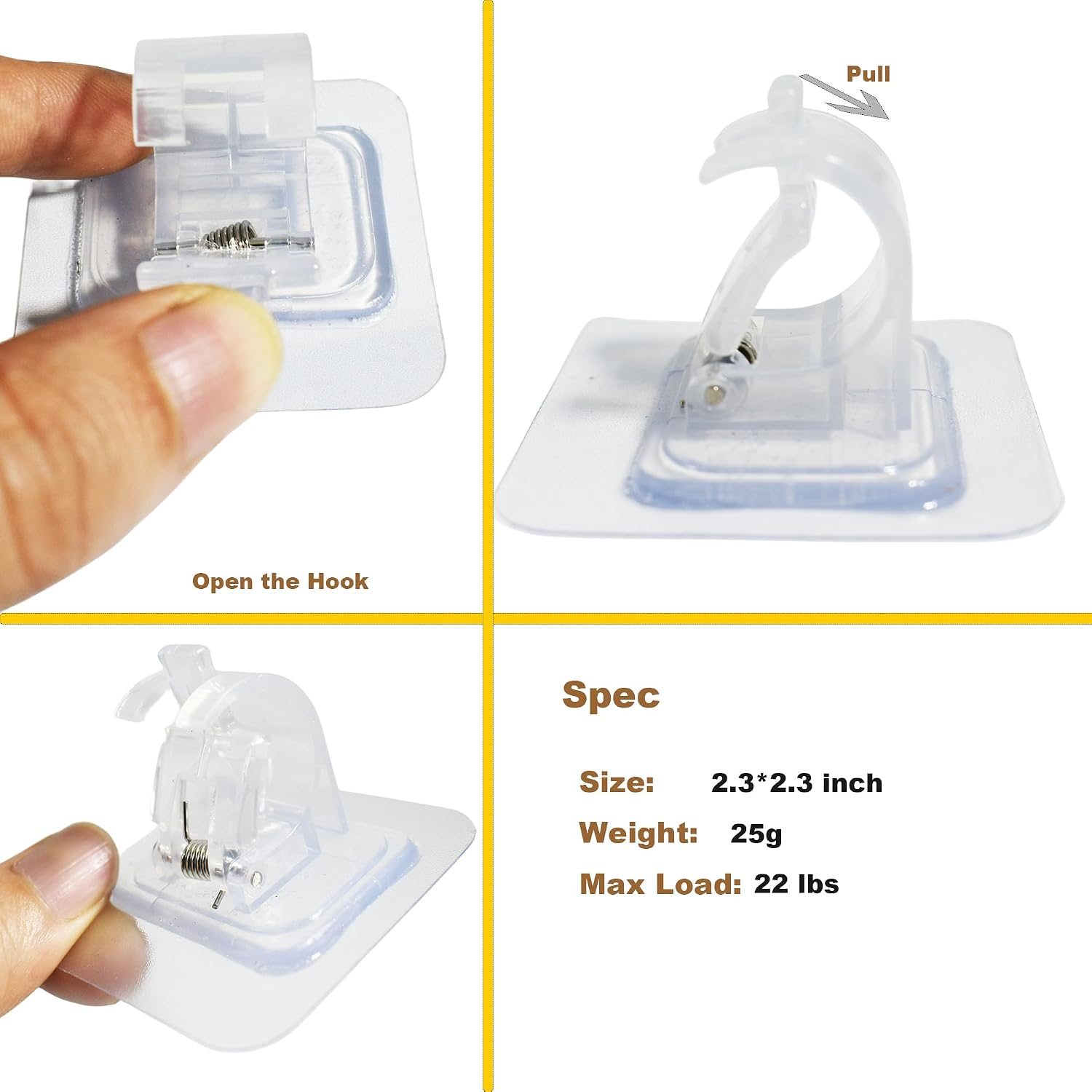 8 Packs Adhesive Hooks No Drilling Curtain Rod Holders Heavy Duty Hold 44lb,4 Pcs Nail Free Glues Sticky Rod Brackets for Bathroom Kitchen Outdoor Recreation Vehicle, Clear