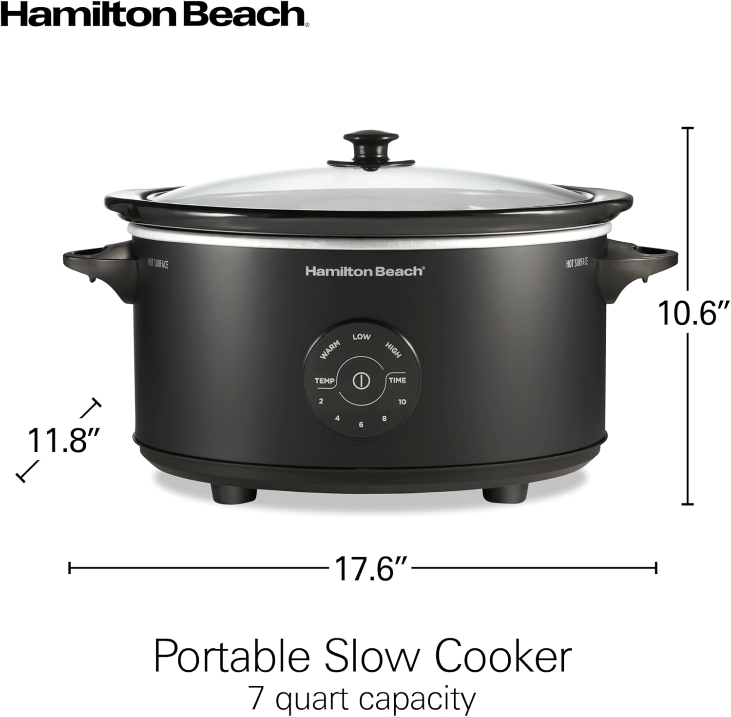 Hamilton Beach 7 Quart Set & Forget Portable Programmable Slow Cooker, 15 Cooking Options With 5 Time and 3 Heat Options, Large Dishwasher Safe Stoneware Crock and Glass, Lid Latch, Black (33670)
