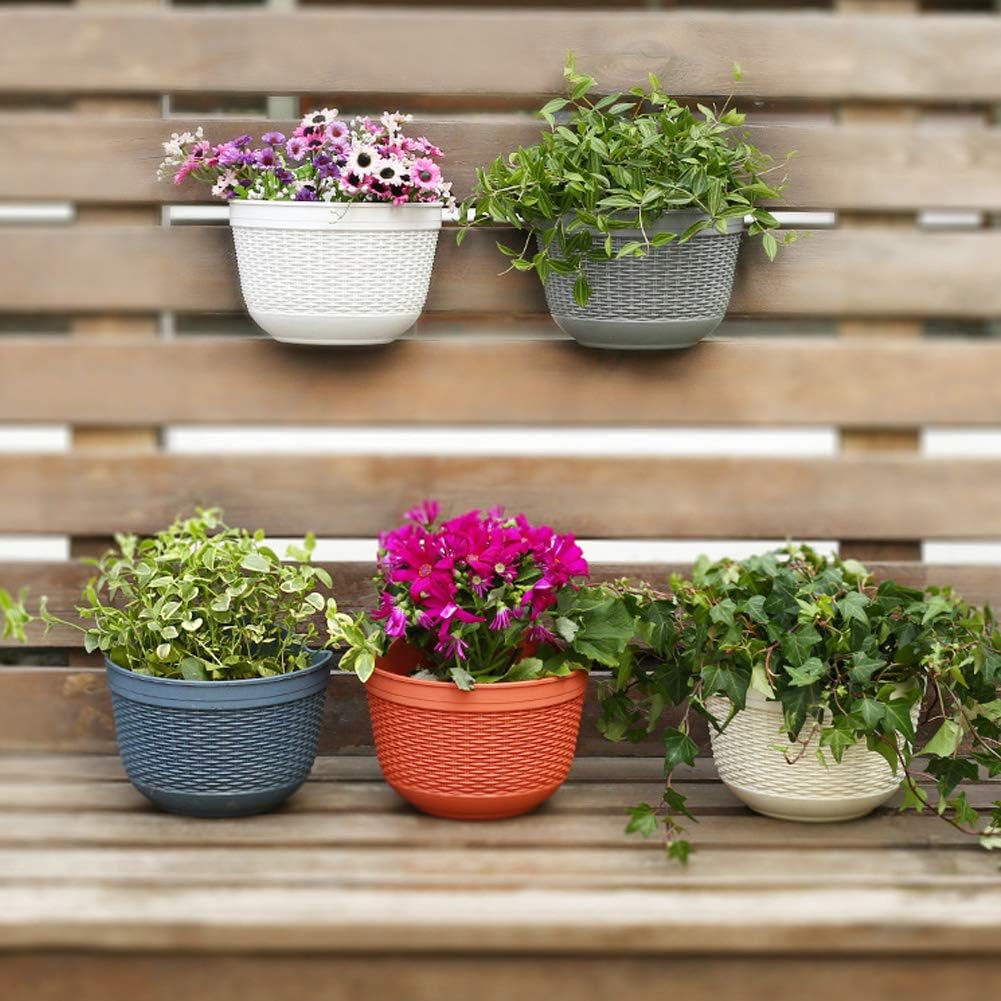 2Pcs Resin Wall Planters Hanging Flower Plant Pots Vertical Wall Mount Planter Pot Flower Basket for Railing Fence Wall Window Balcony : Patio, Lawn & Garden