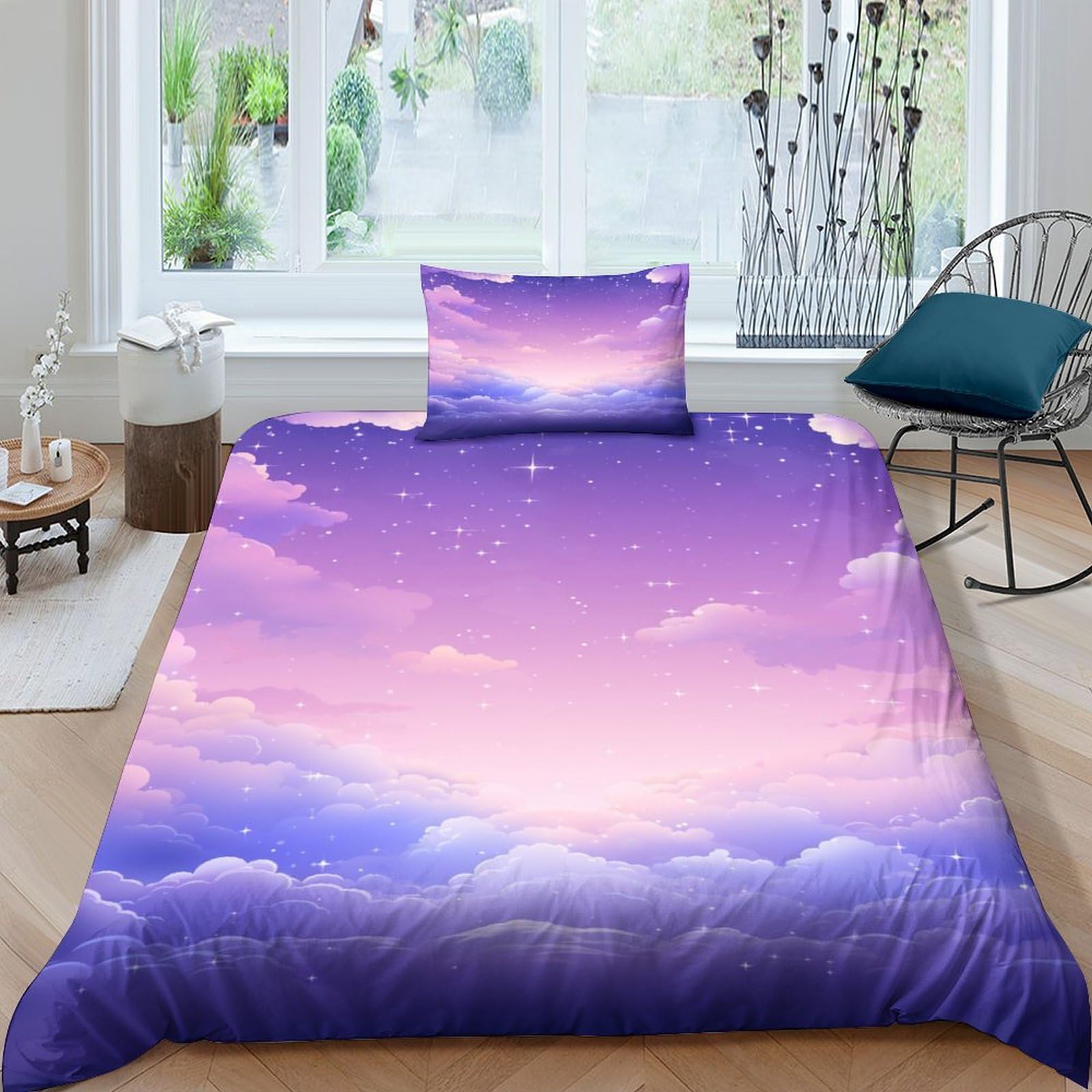 Housse de couette nébuleuses 135x200 anti-glissement avec zip