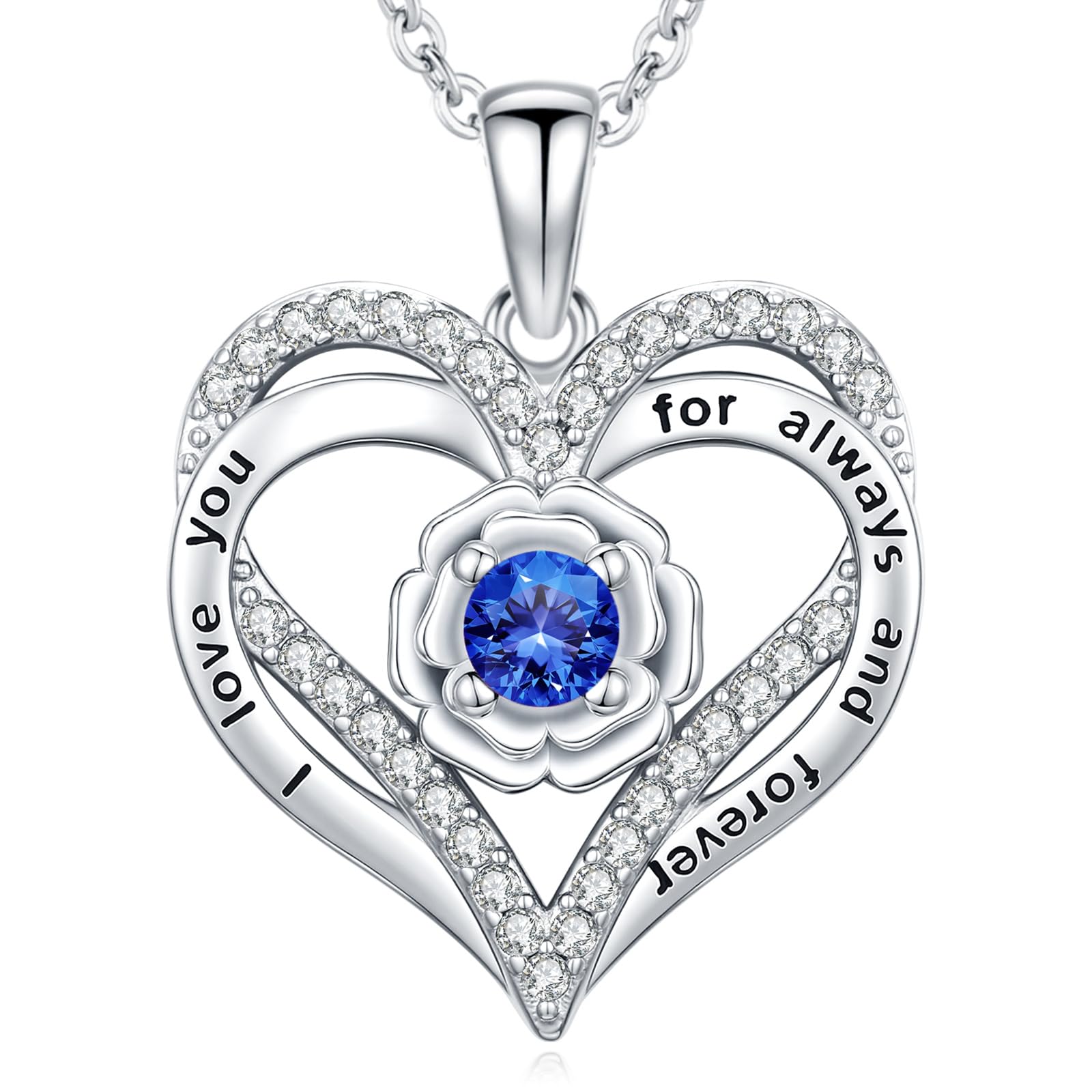 Eusense Collana Cuore Doppio con Pietra Natale e Rosa Ciondolo Cuore Gioiello per Donna Regalo per San Valentino Anniversario o Compleanno