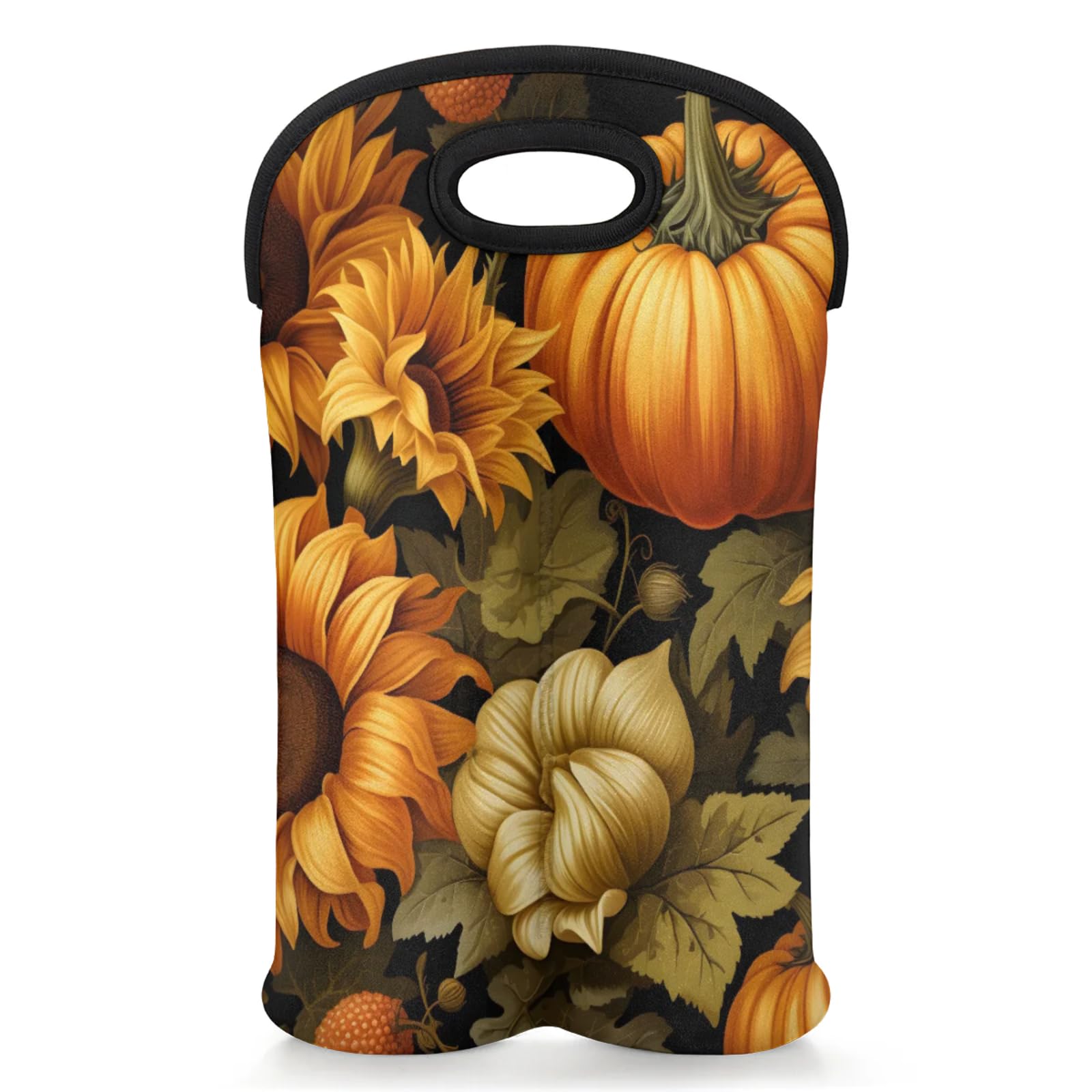 GzLeyigou 2 Bottles Pumpkin Sunflower Wine Bag Sleeve Totes Neoprene Protective Wine Carrier Bag for Wine,Water, Champagne, Beer, Baby Bottles,Gift 14.5 x 10 Inches