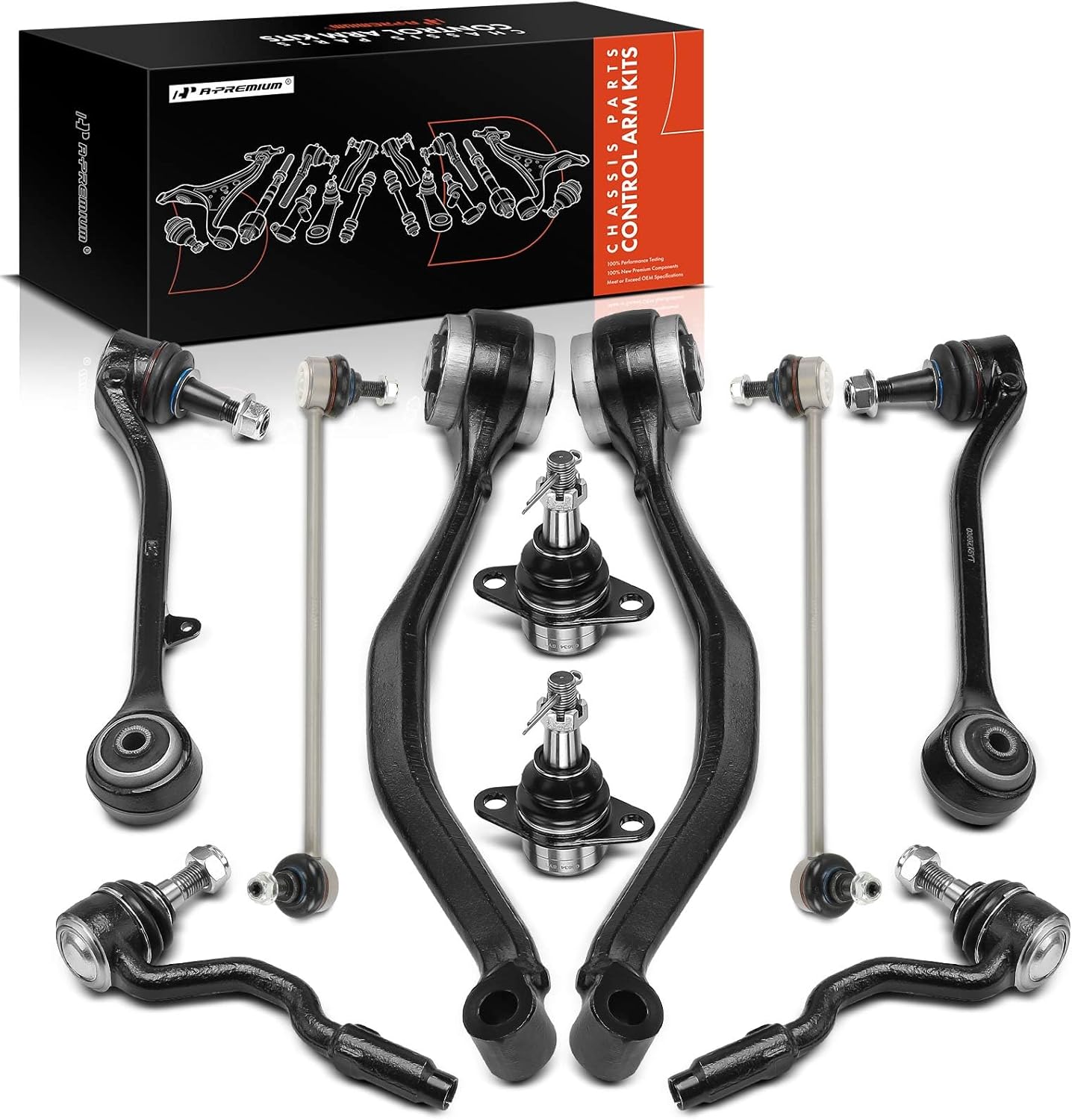 A-Premium Set of 10, Front Lower Forward & Rearward Control Arm, Lower Forward Ball Joint, Outer Tie Rod End, Sway Bar Link, Compatible with BMW E83 Series - X3 2007 2008 2009 2010